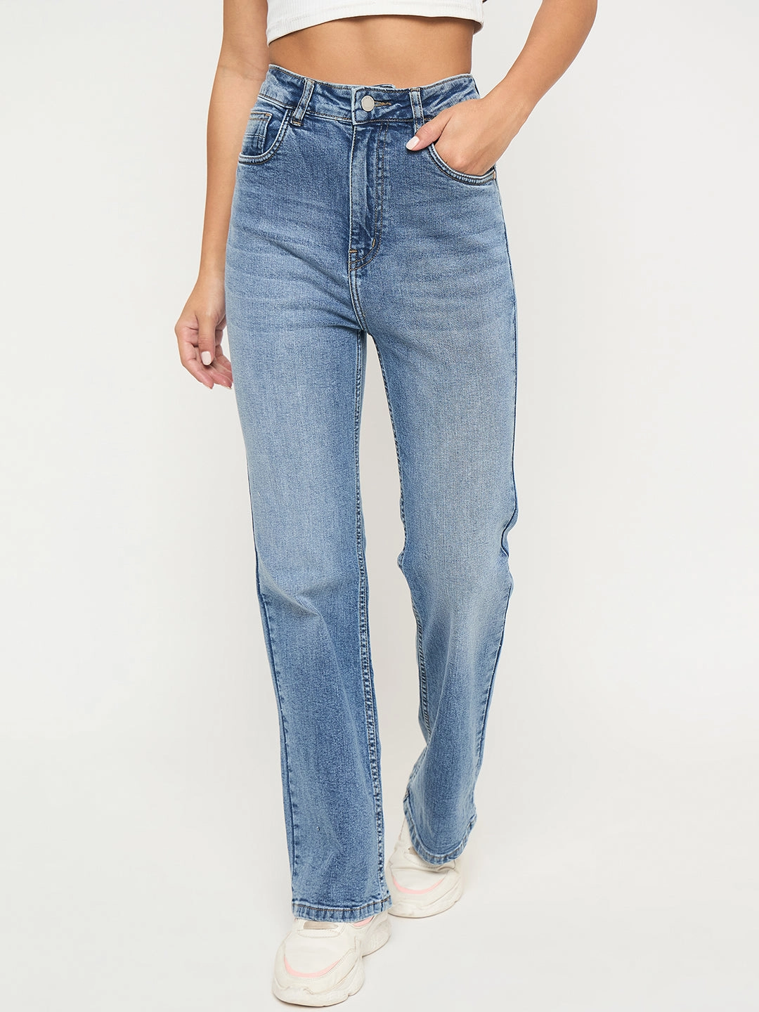 Youth Style Stylish Road Trip Sophisticated Look Madame Whiskered Stone Wash Light Blue Jeans