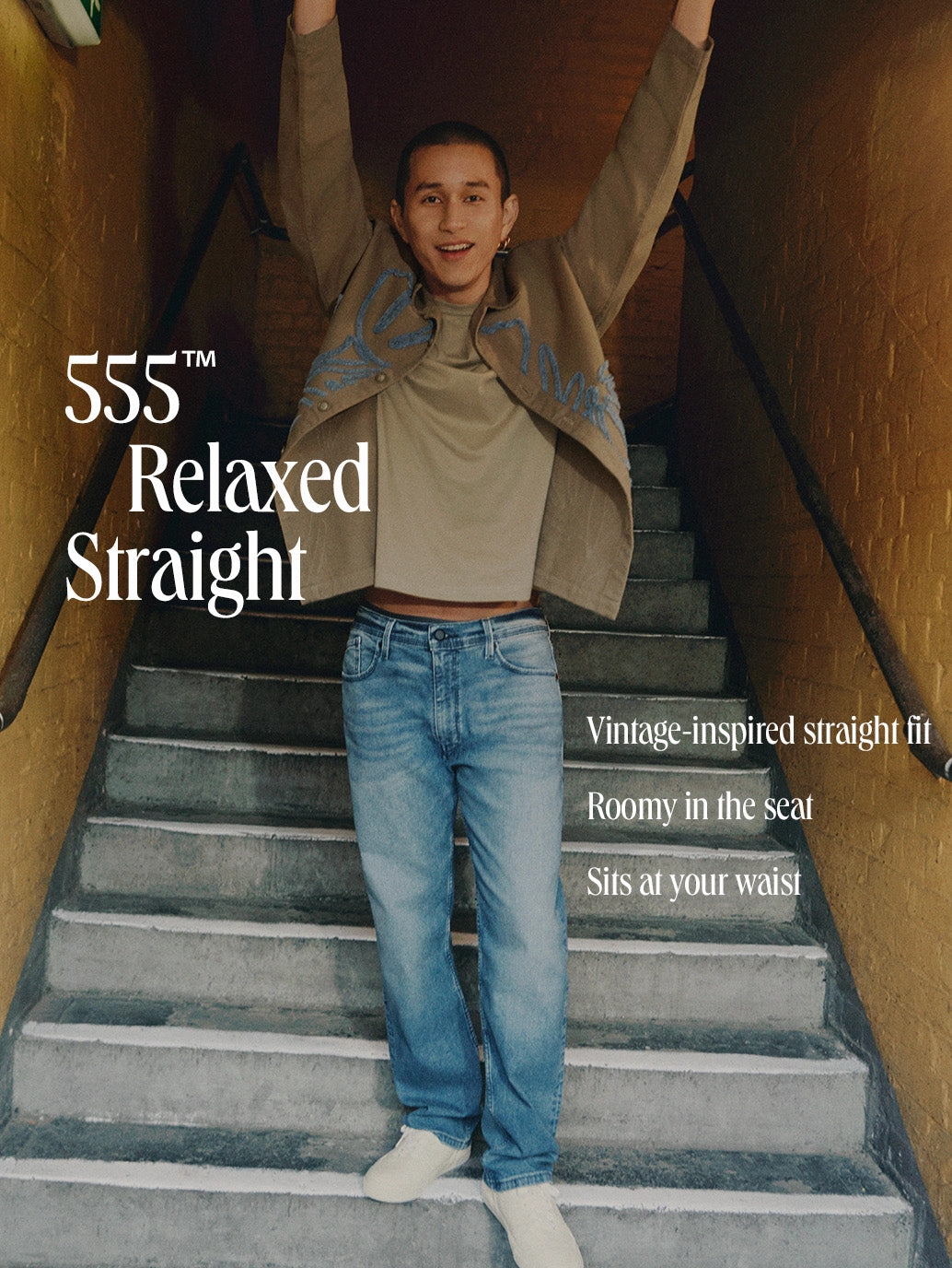 Music Event Picnic Style Trendy Evening Stroll Men's 555 Navy Blue Relaxed Straight Mid Rise Utility  Jeans