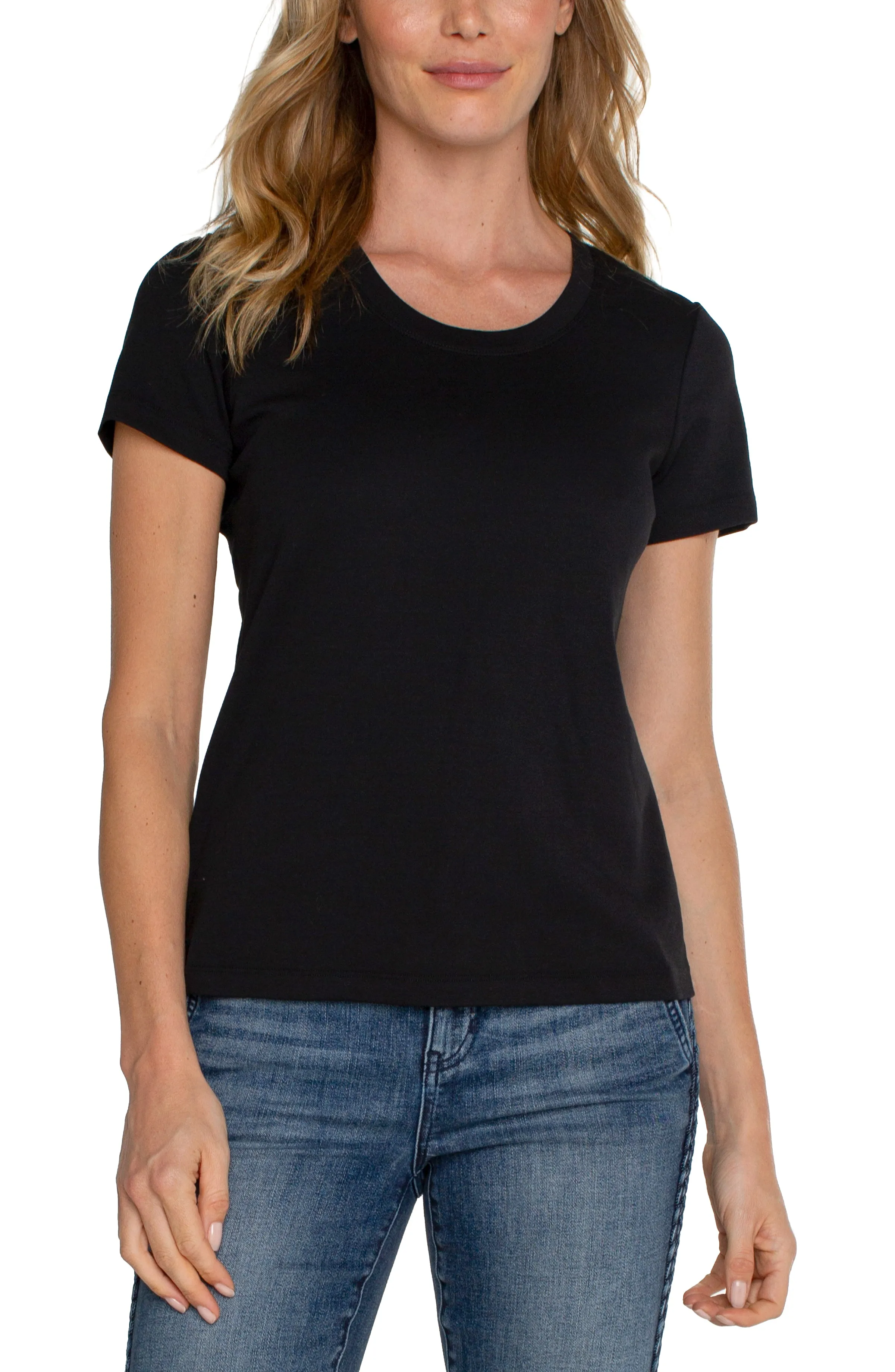 ComfortOptimizedConstruction Breathable Design Ribbed collar Scoop Neck Short Sleeve Tee | Black