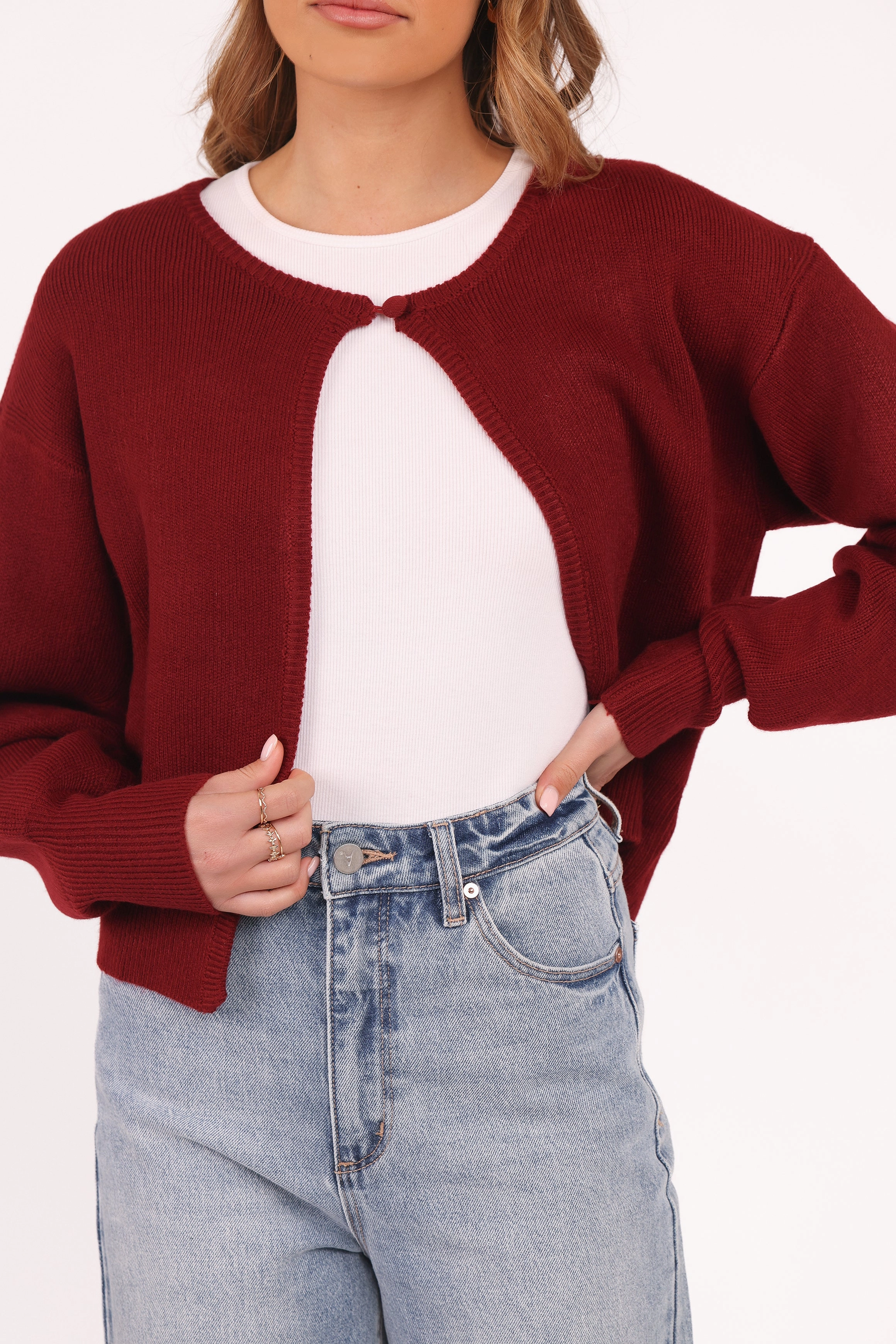 Surface Pilling Resistant UVProtective Layer Ripley Knit Cardigan - Berry