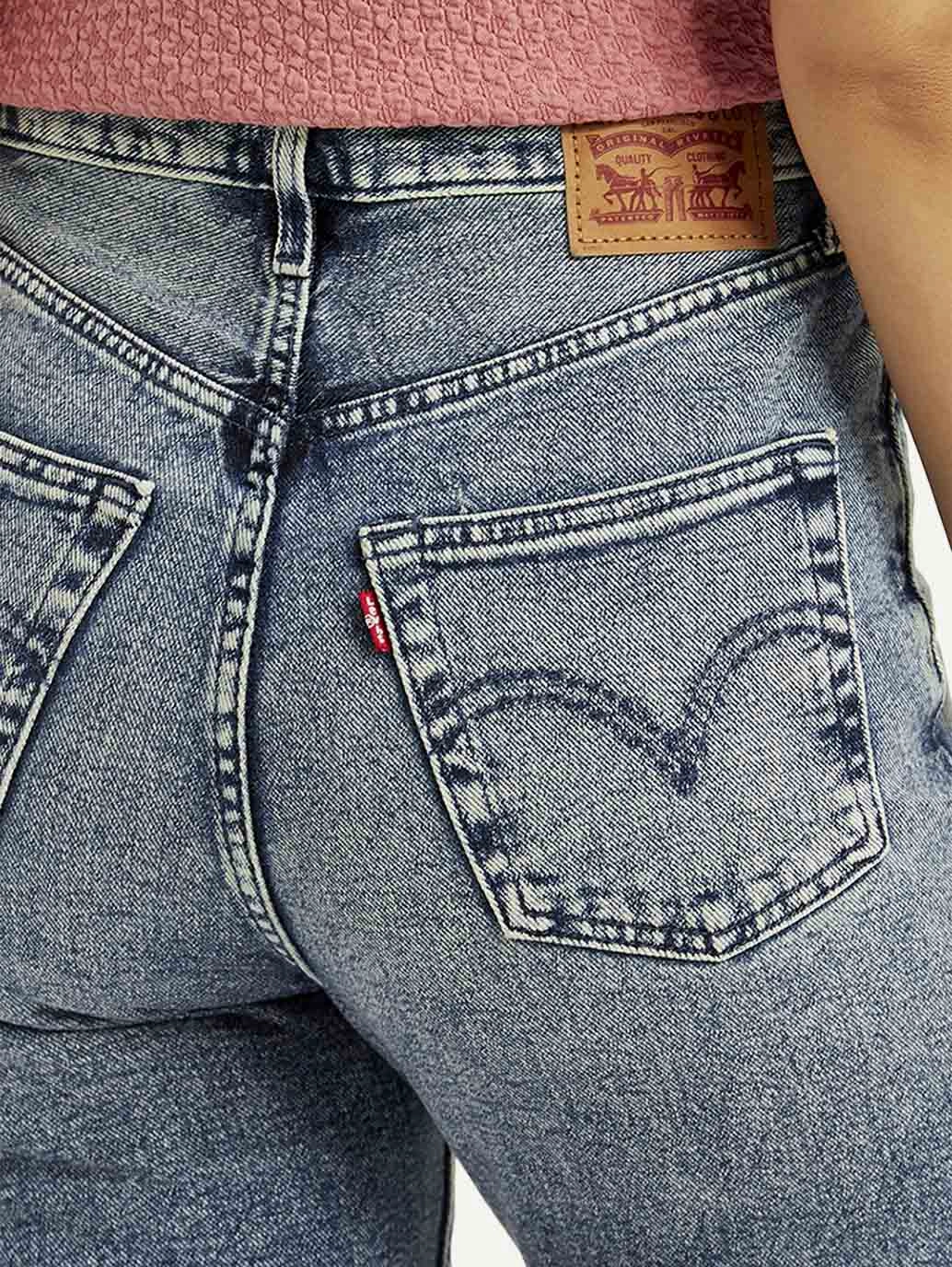 Minimalist Elegant Women's Blue Ribcage Cropped Bootcut Fit High Rise Jeans