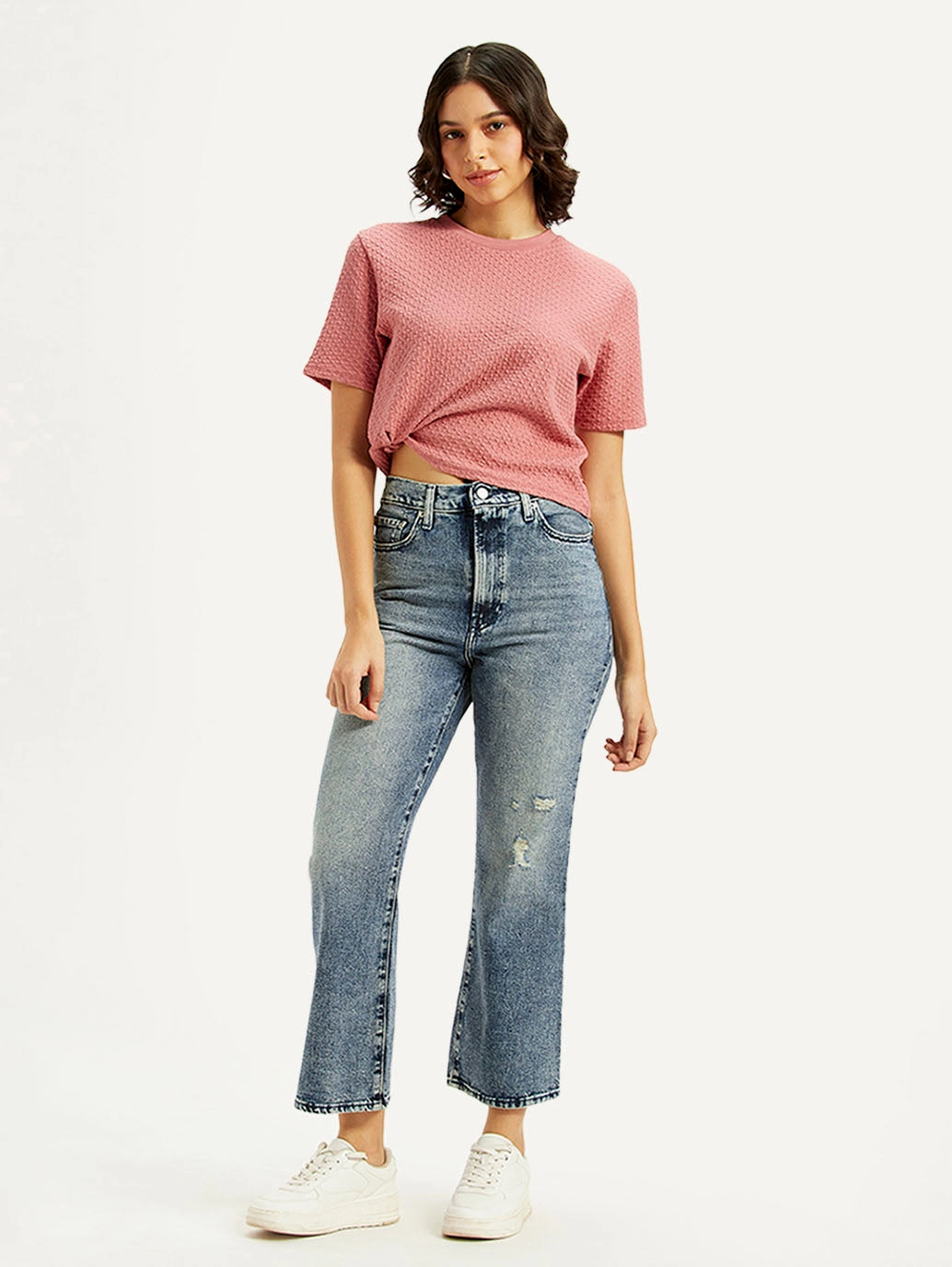 General Option Women's Blue Ribcage Cropped Bootcut Fit High Rise Jeans