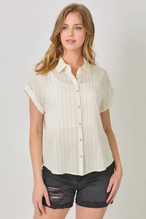 Rolled Up Sleeve Stripe Top | Ivory, Seafoam Green Soft Touch Classic Wearable