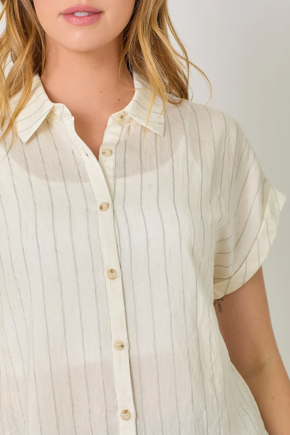 Tight fit sexiness Timeless Layering Rolled Up Sleeve Stripe Top | Ivory, Seafoam Green Soft Touch