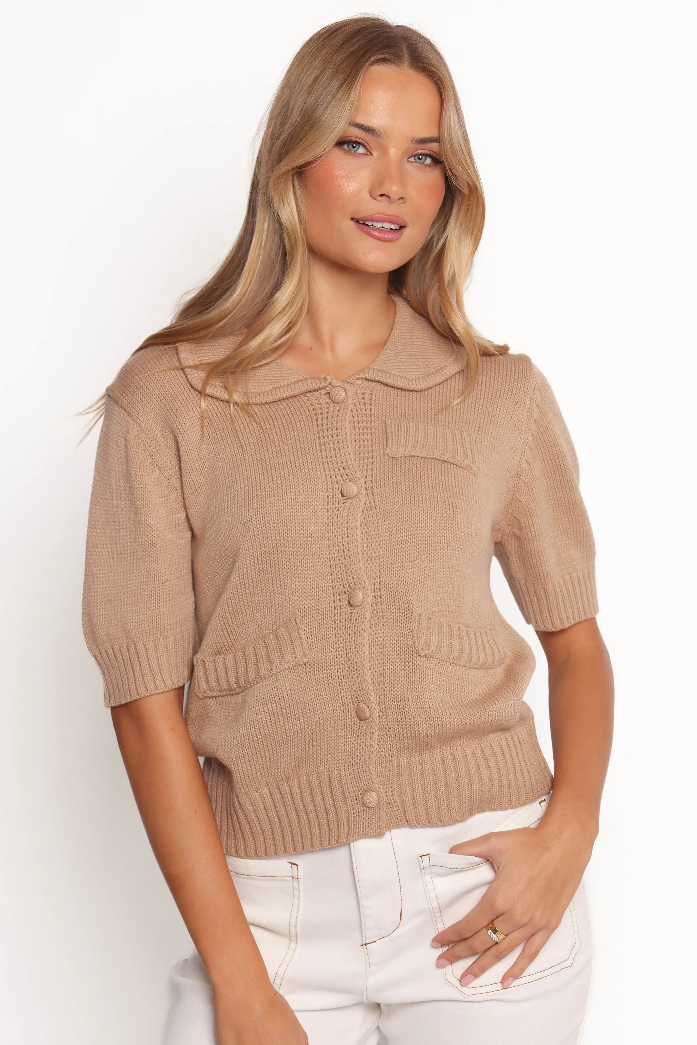 Chill Wear Cold Trend Roman Button Front Cardigan - Beige