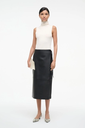 Polished Cut ROMAN LEATHER WRAP SKIRT | BLACK