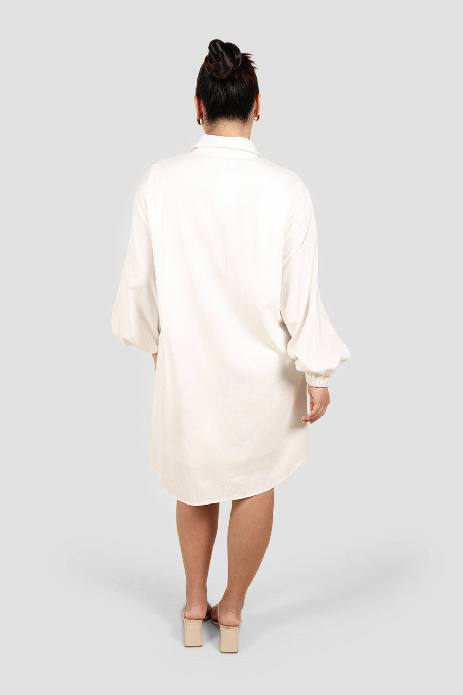 RORAN BUTTON DRESS WHITE Joy Glow LayeredHemline