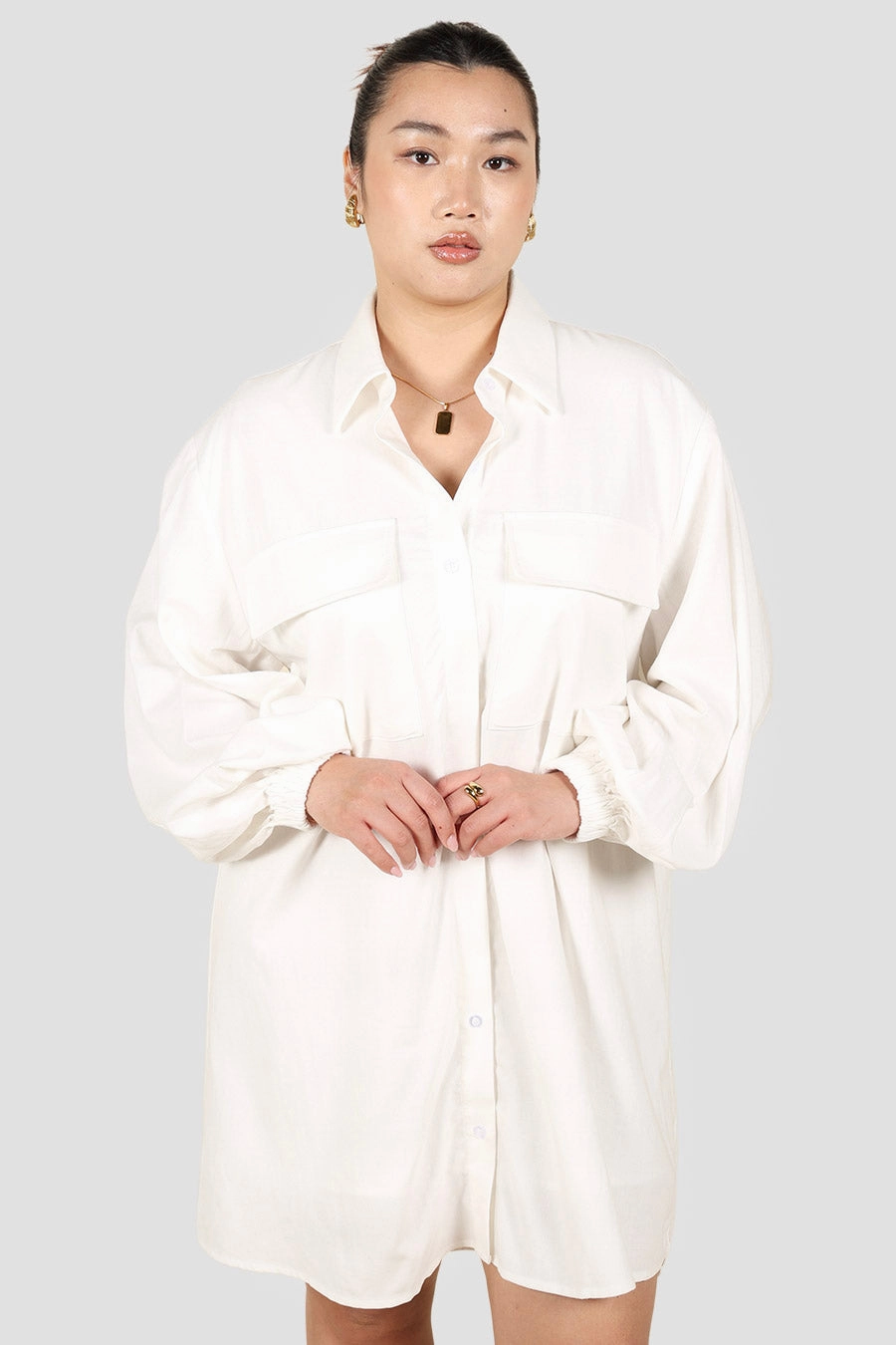 RORAN BUTTON DRESS WHITE Elegant Waist Bodycon-Fit