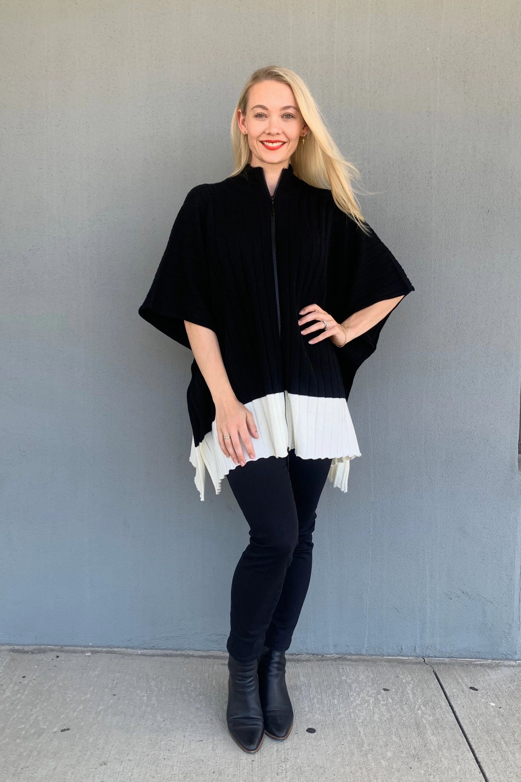 ConvertibleCollar Royal Merino - RM3004 Two Tone Rib Poncho