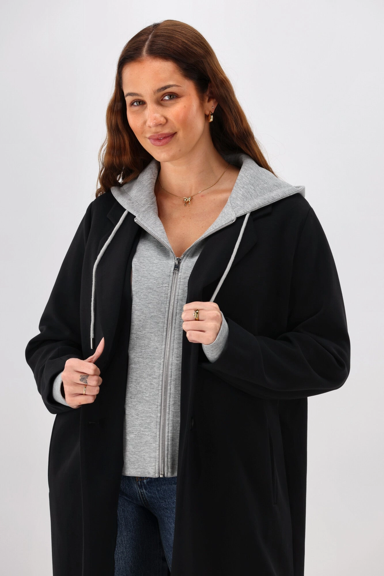 Easy Care Machine Washable Flexible Layer Fit Shine On Label Unity Jacket with Detachable Hood & Zip Insert Black with Grey