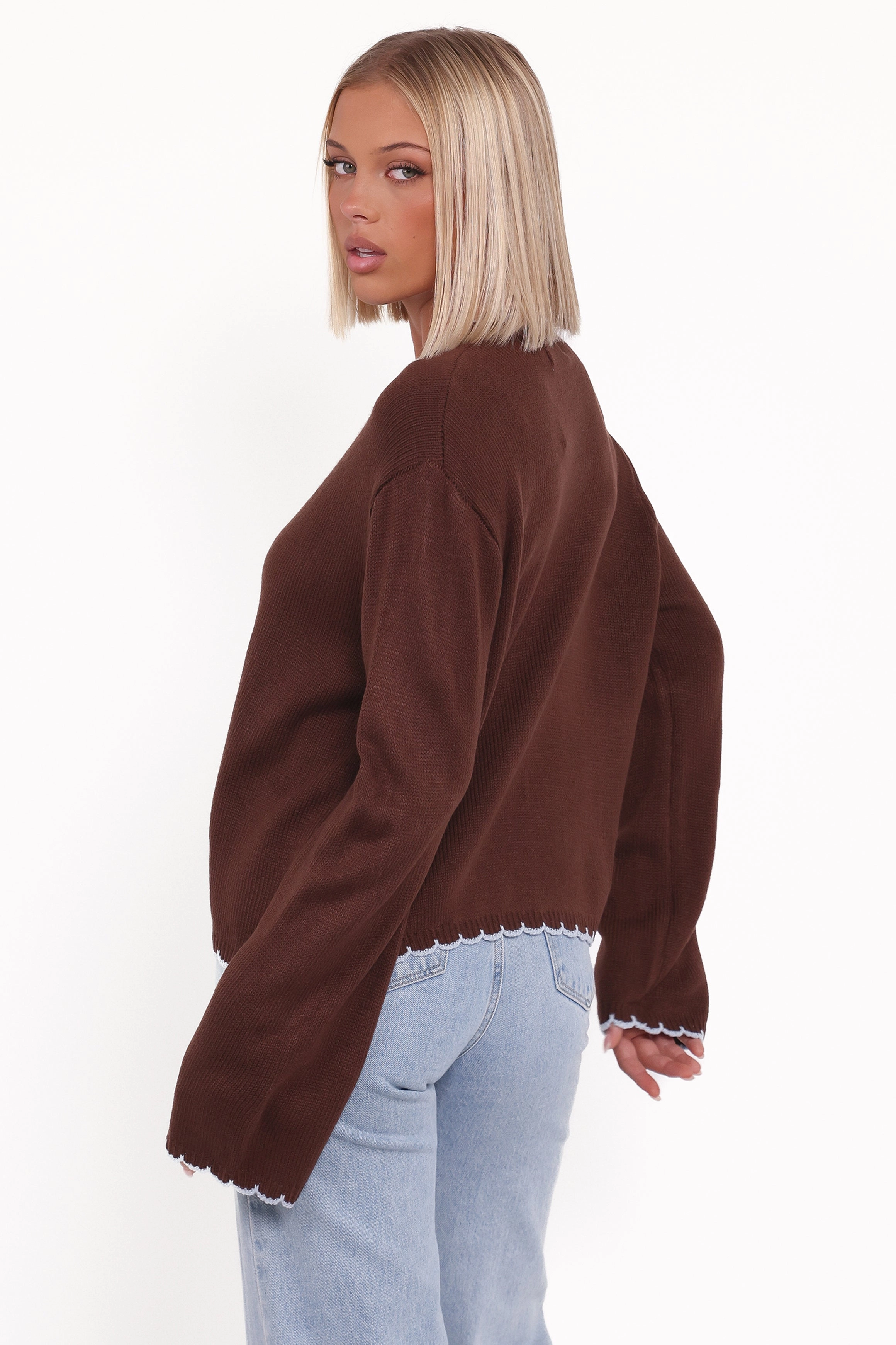 Ruby Knit Cardigan - Brown Heat Retention Lining Recycled Polyester Yarn