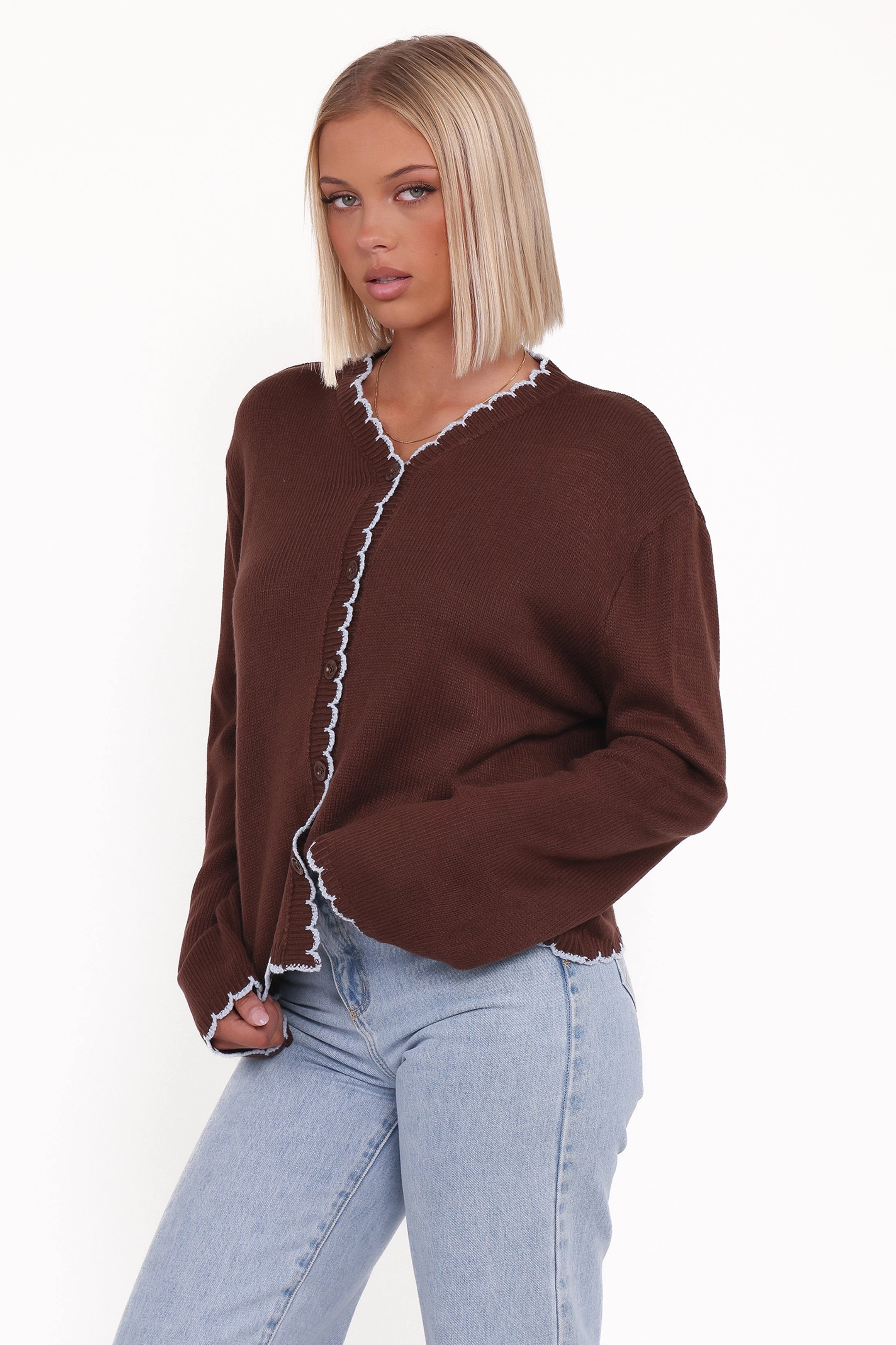 Elegant Look Seasonal Comforted Ruby Knit Cardigan - Brown
