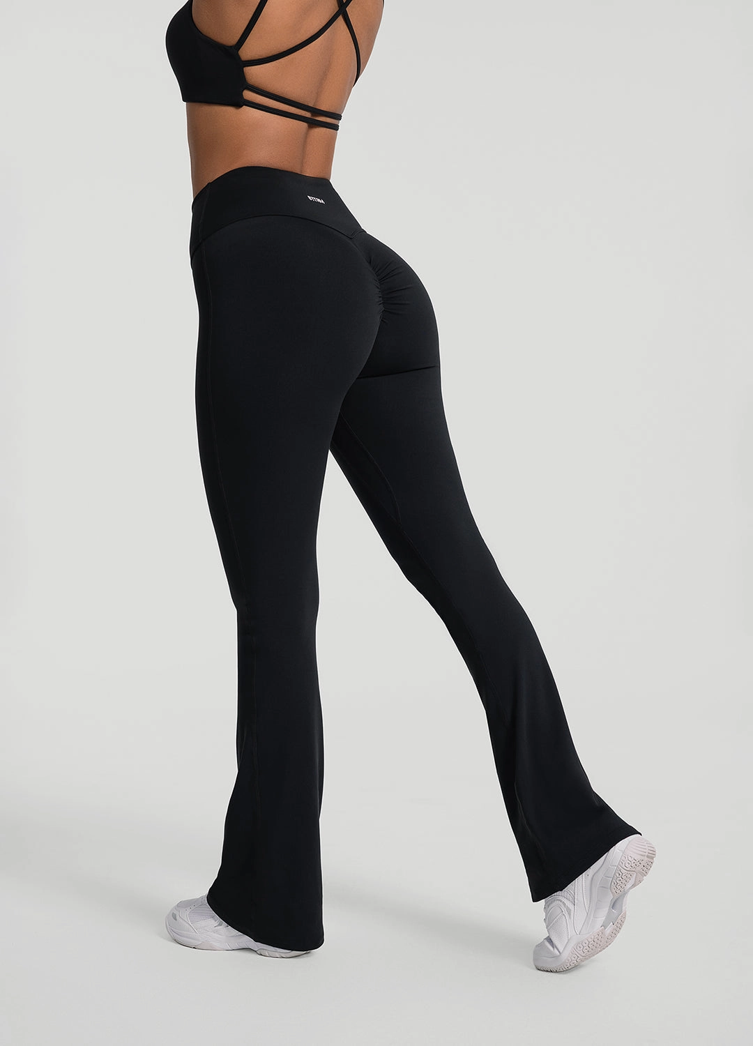 Non Slip Waistband Sporty Comfort Wear Ruched Flared Leggings