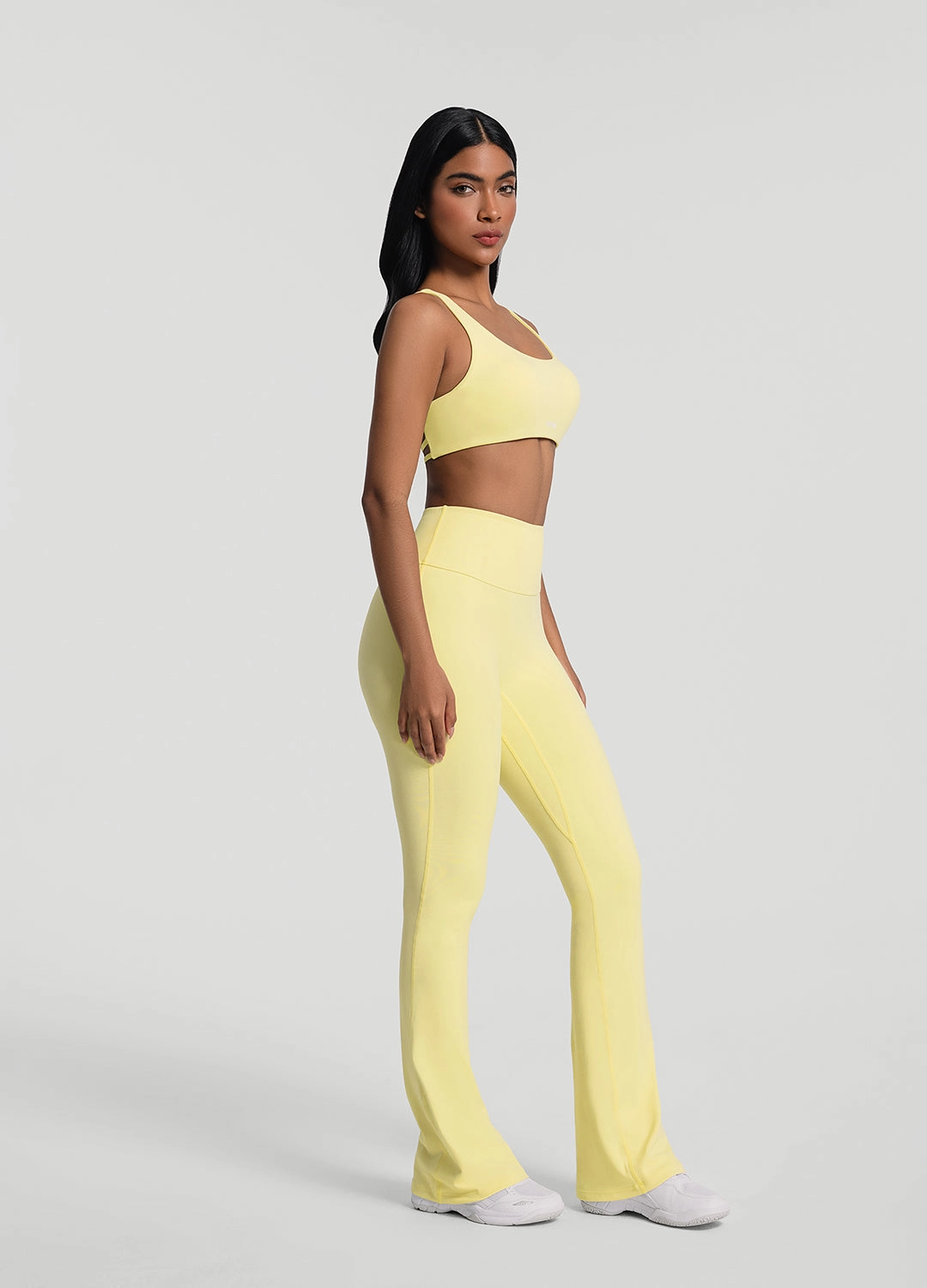 Ruched Flared Leggings Double Layered Knees Slim and Comfortable