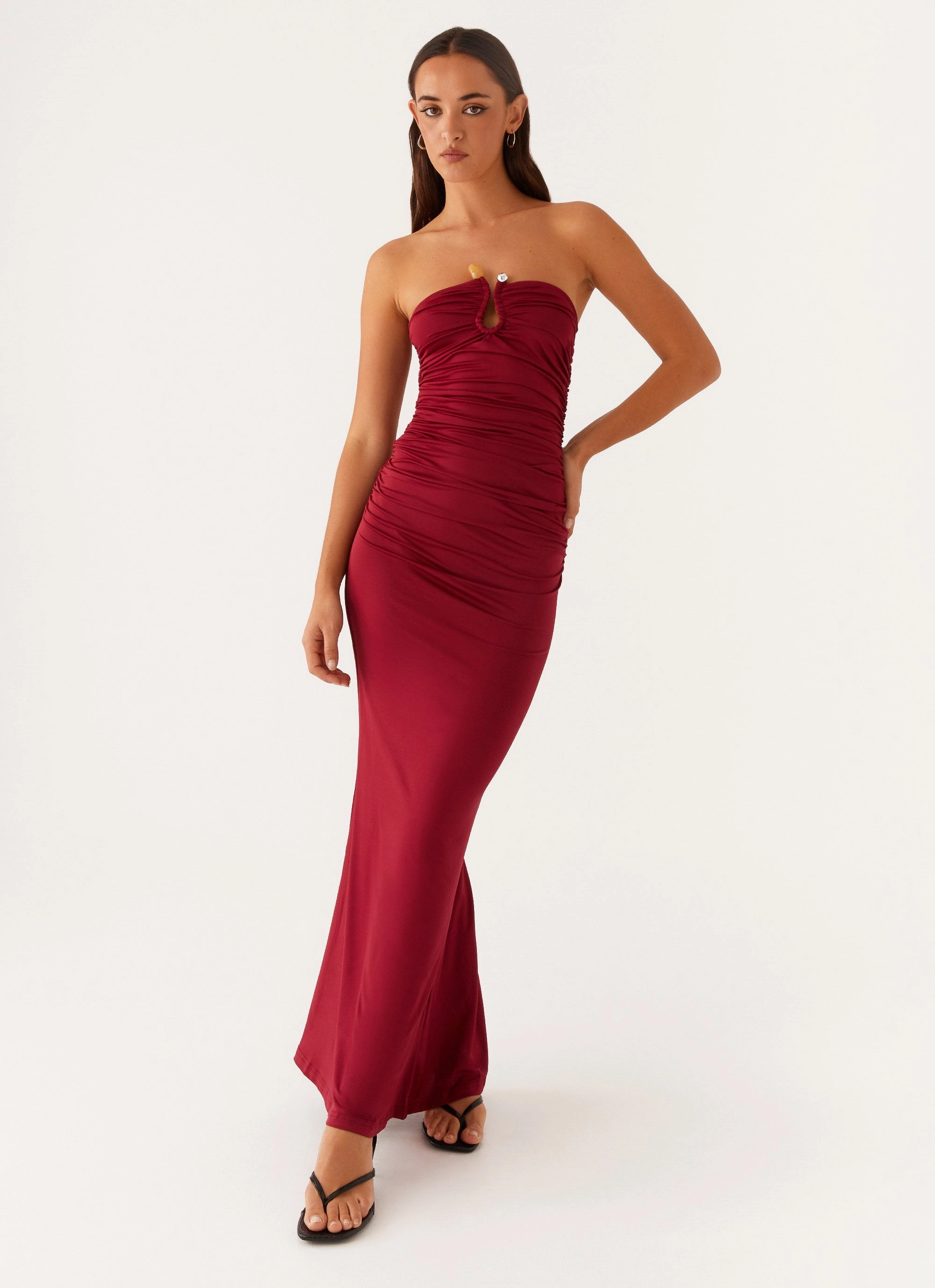 Peplum-Style Rudy Maxi Dress - Maroon