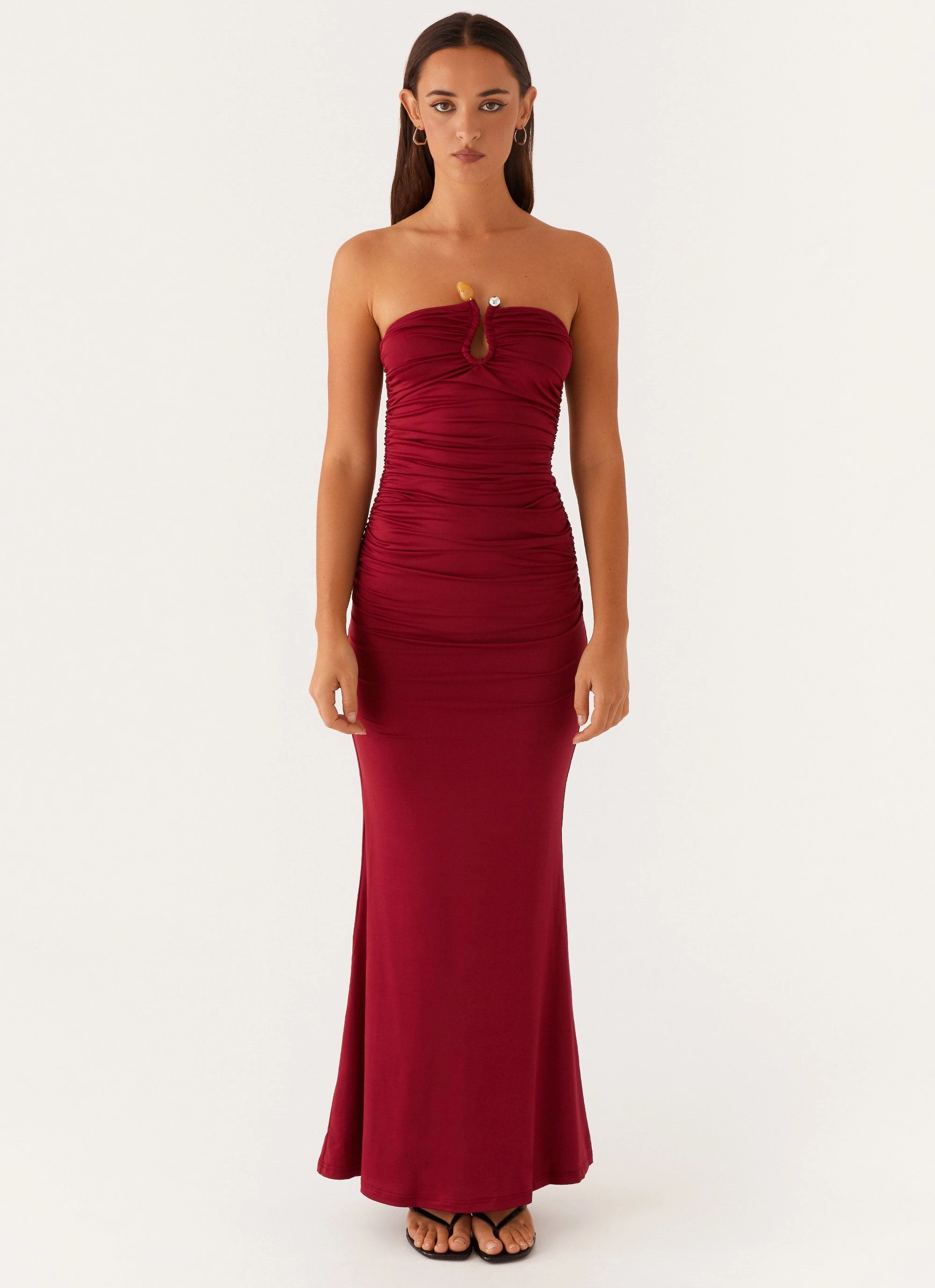 Rudy Maxi Dress - Maroon Relaxed Finish Texture Play