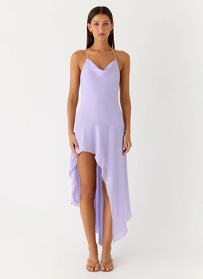 Bohemian style Sunmi Asymmetric Cowl Midi Dress - Lavender