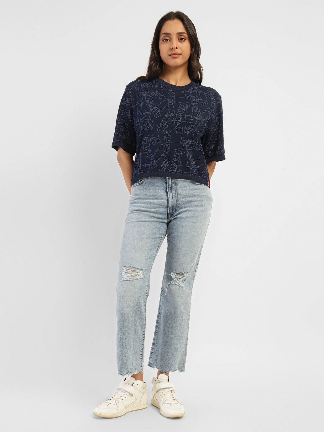 Women's Blue Bootcut Fit High Rise Jeans Sunny Vibes Casual