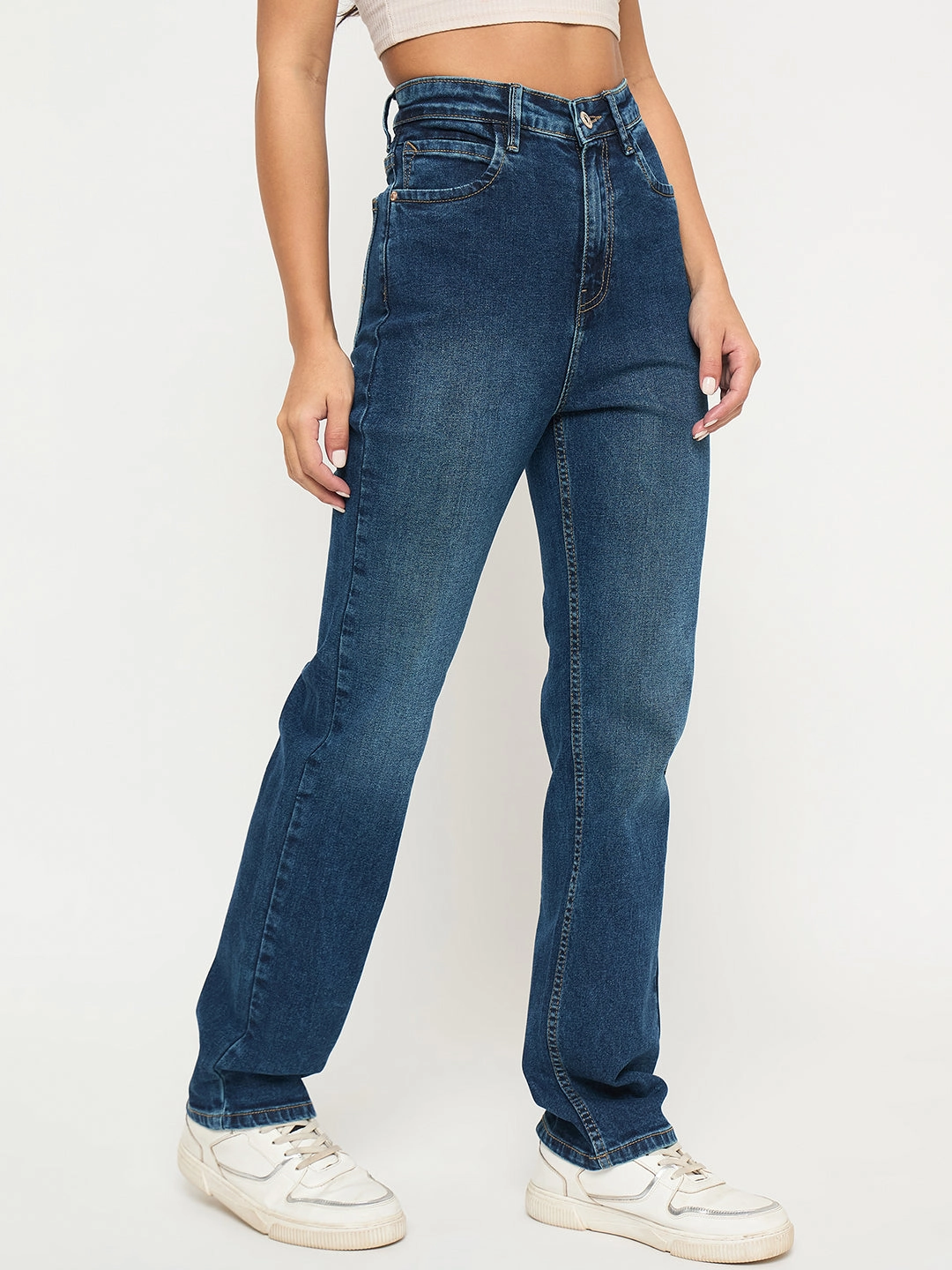 Madame Stone Wash Dark Blue Cotton Blend Jeans Plain Favorite