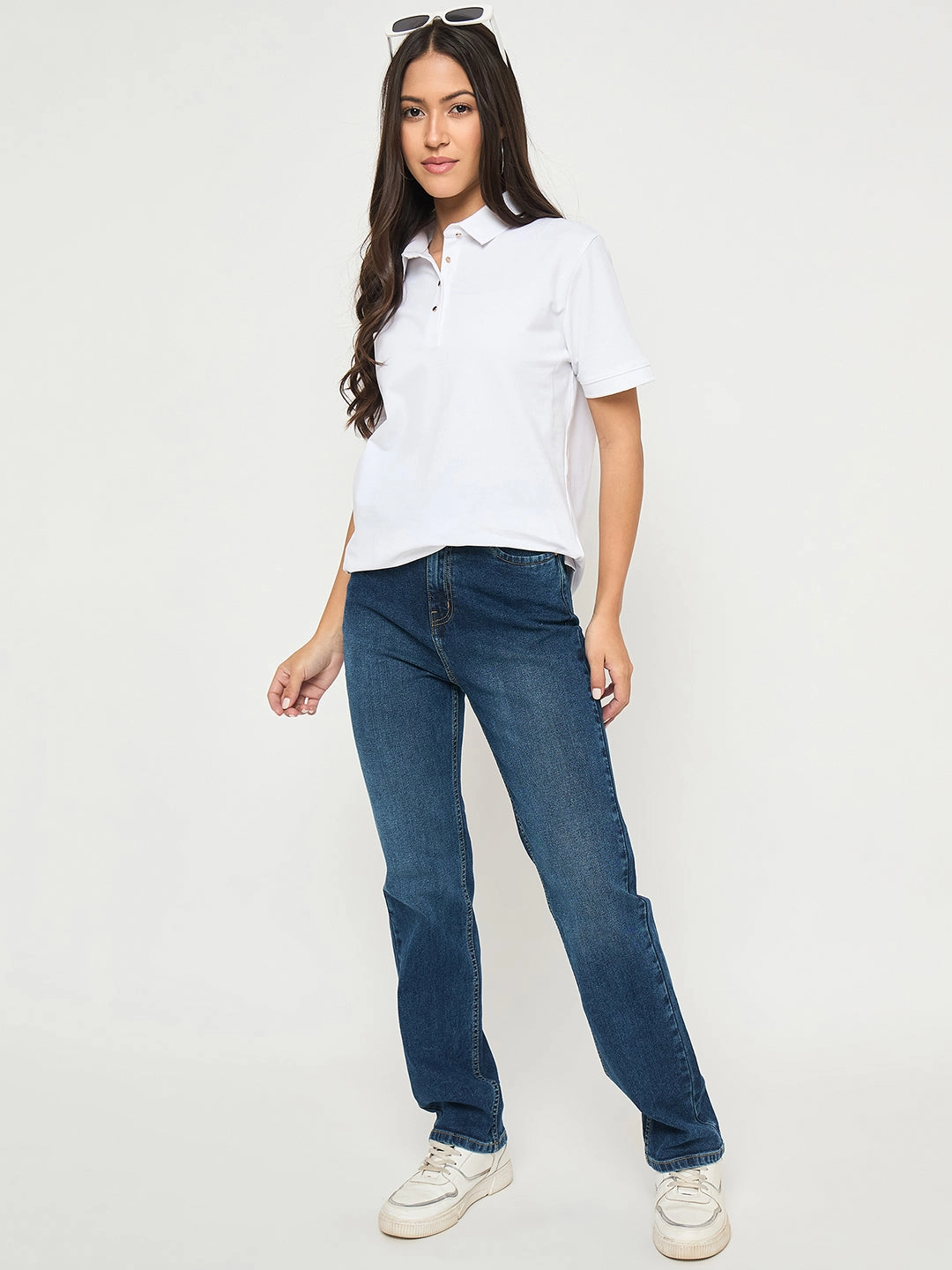 Madame Stone Wash Dark Blue Cotton Blend Jeans Modern Winter Warmth Loose Laser Cut Edges