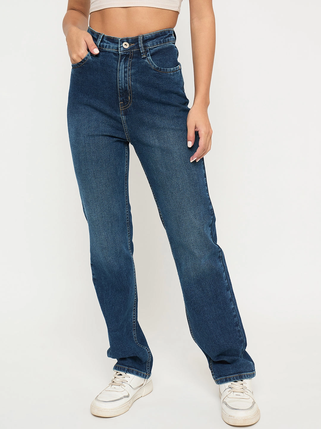 Versatile Wear Madame Stone Wash Dark Blue Cotton Blend Jeans