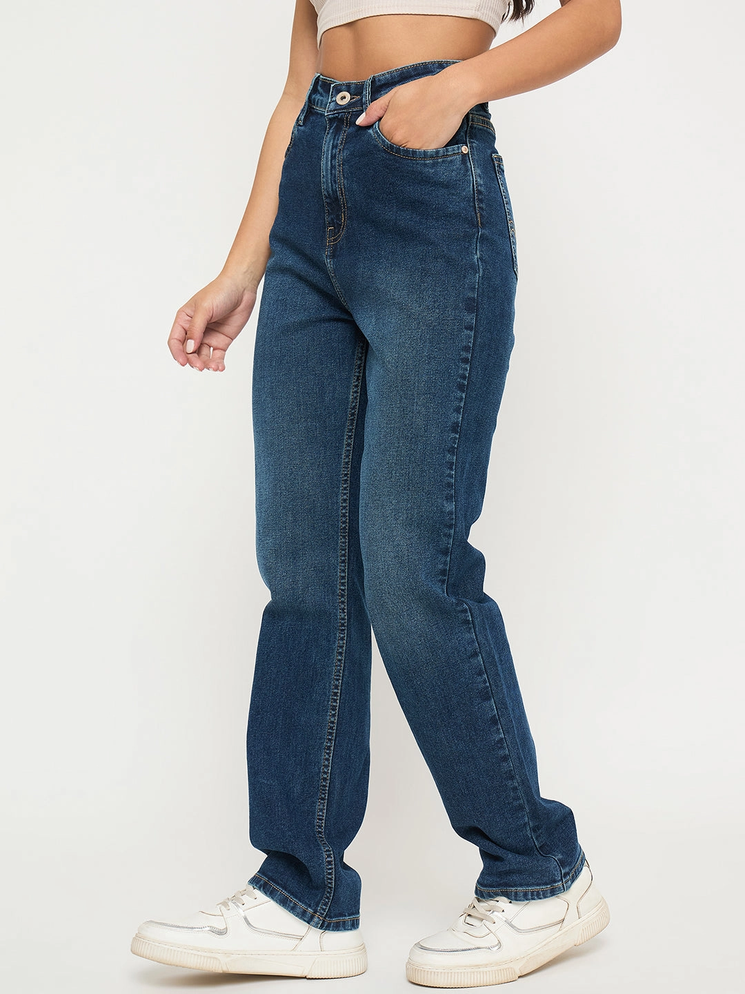 Street Essential Madame Stone Wash Dark Blue Cotton Blend Jeans