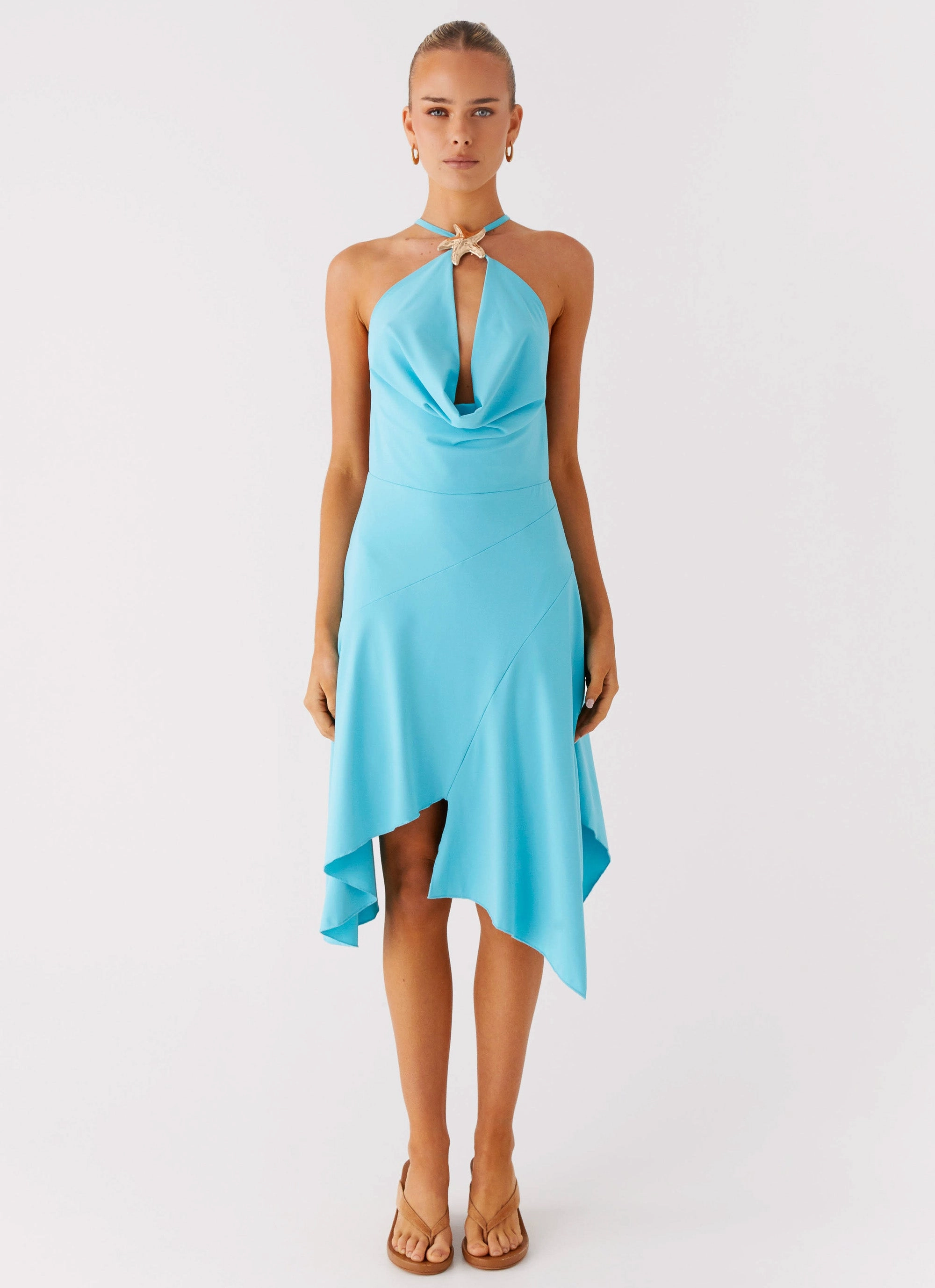 Breathable Comfort Wear Trendy Everyday Salt Kiss Midi Dress - Turquoise