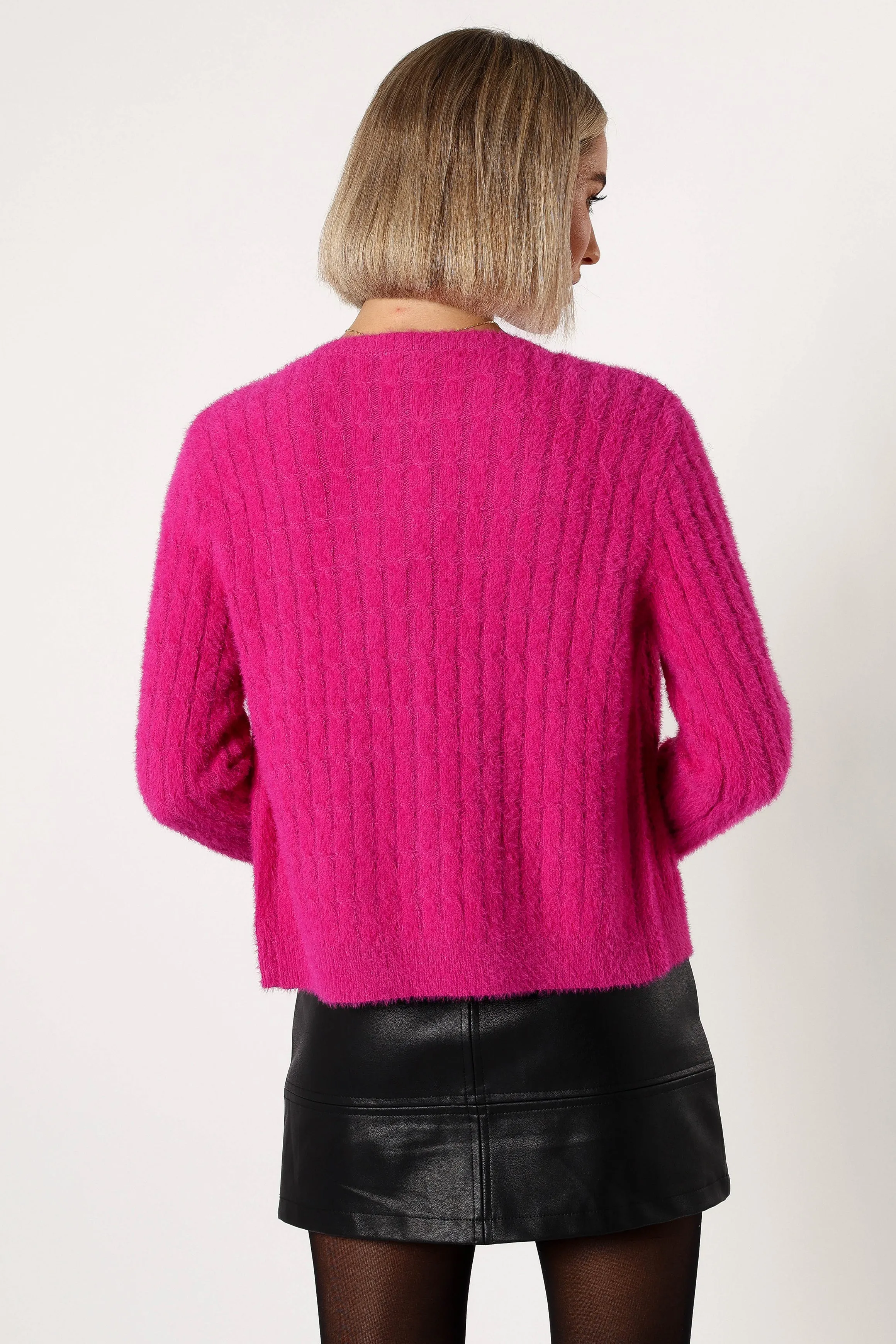 Tubular Knit Method Ryann Button Front Cardigan - Magenta