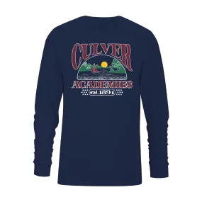 Timeless and Chic Lightweight Comfort Wear Sailing Under the Stars Long Sleeve Tee - Navy
