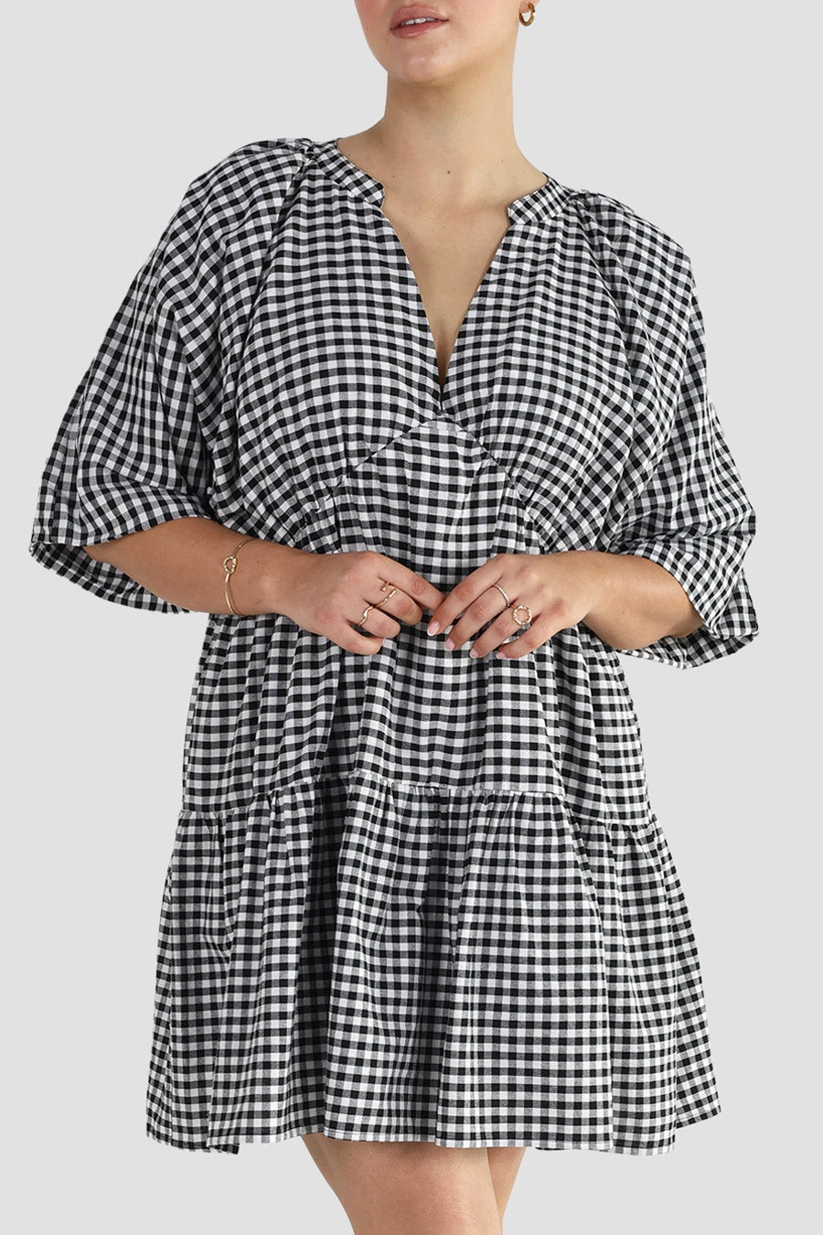SALORA DRESS B&W GINGHAM Classic Move Party Perfect
