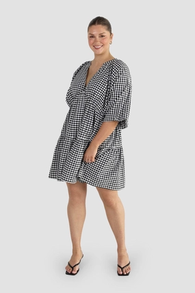 Easy Look SALORA DRESS B&W GINGHAM