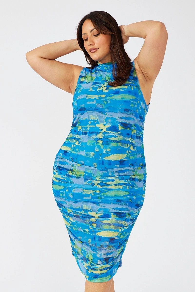 Multi Abstract Mesh Maxidress High Neck Street Mode