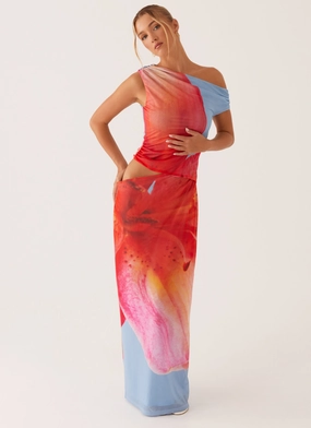 Santa Monica Maxi Dress - Blue Floral Cruise-Wear Coral Soft