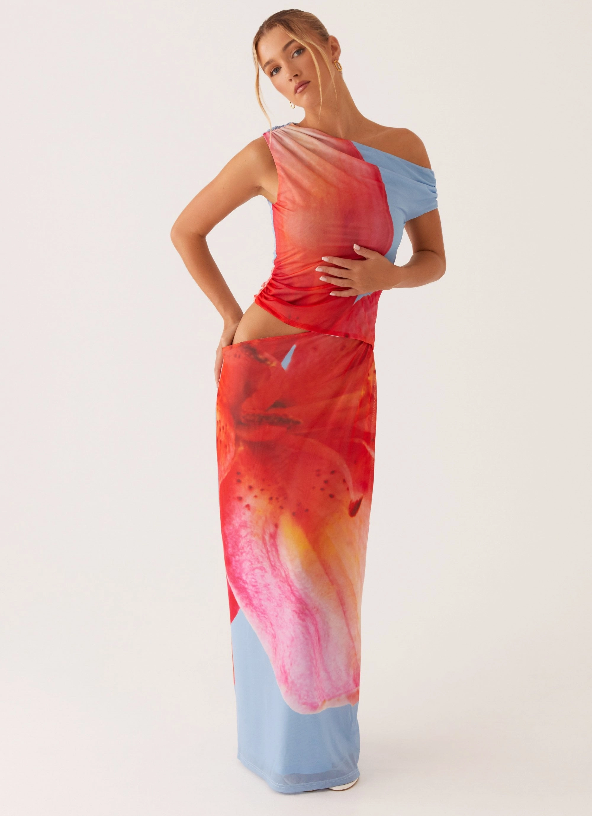 Santa Monica Maxi Dress - Blue Floral Cruise-Wear Coral Soft