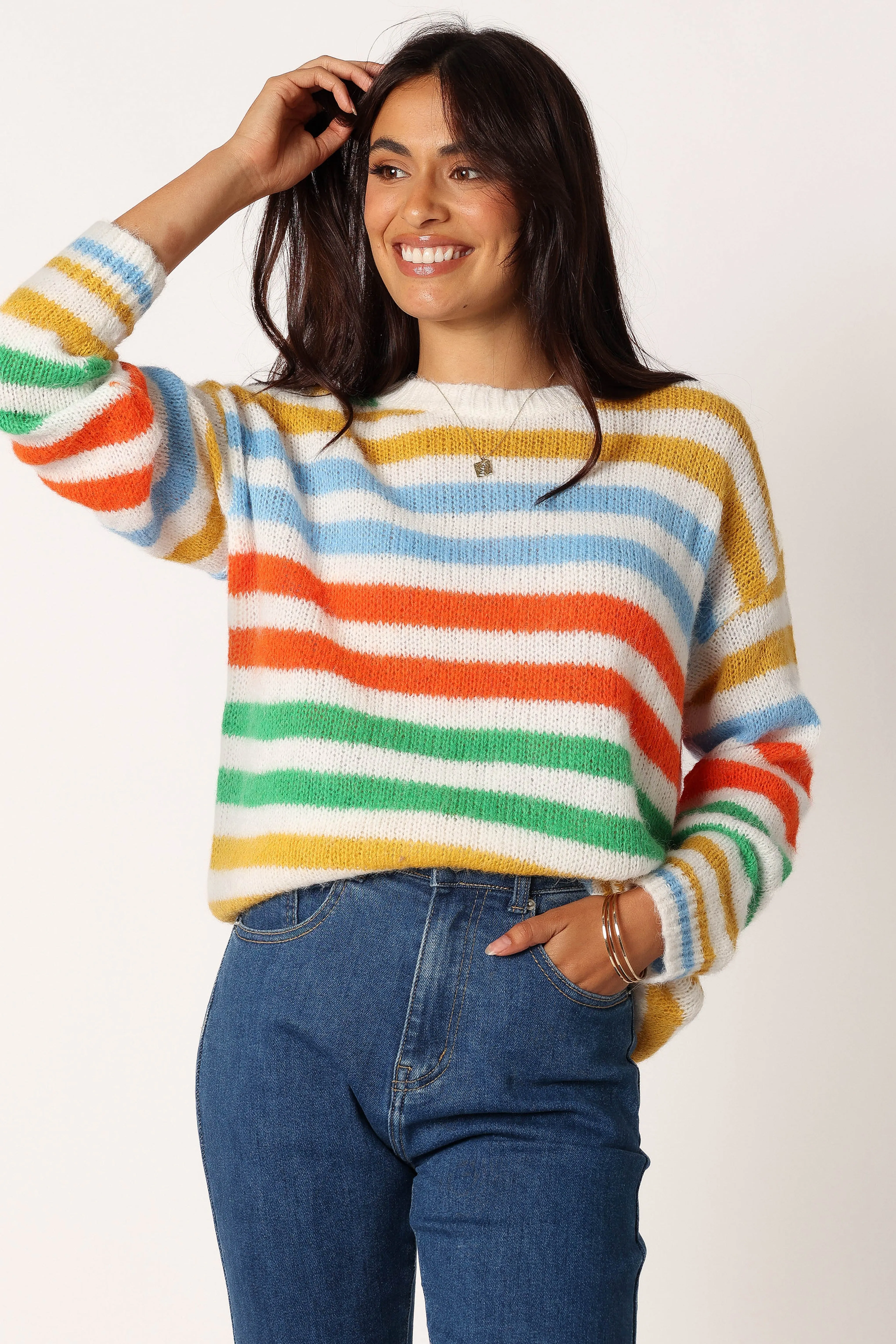 Sasha Multi Stripe Crewneck Knit Sweater - Multi UPF Protection Outdoor Casual Look