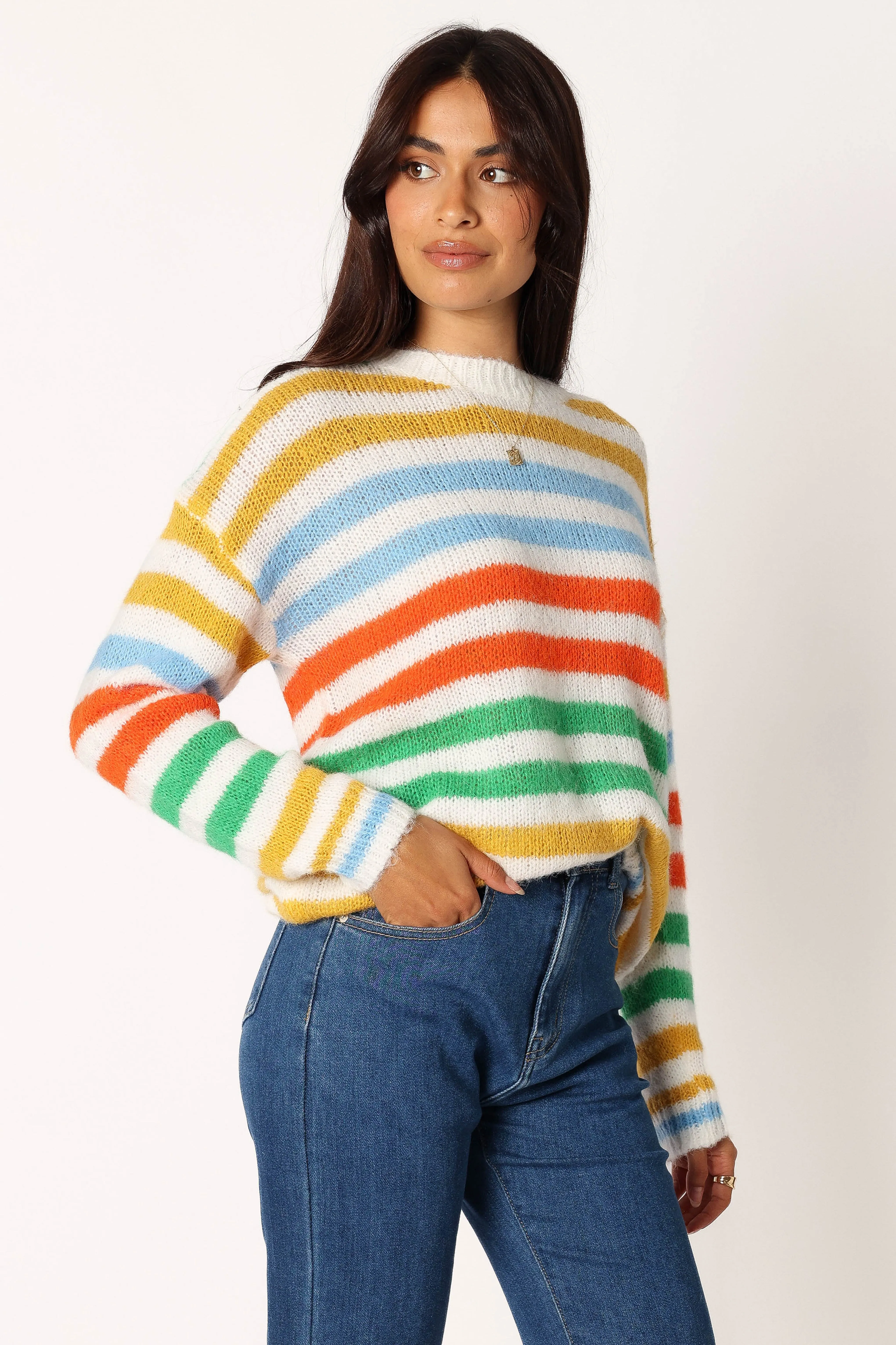 Sasha Multi Stripe Crewneck Knit Sweater - Multi Daily Essential