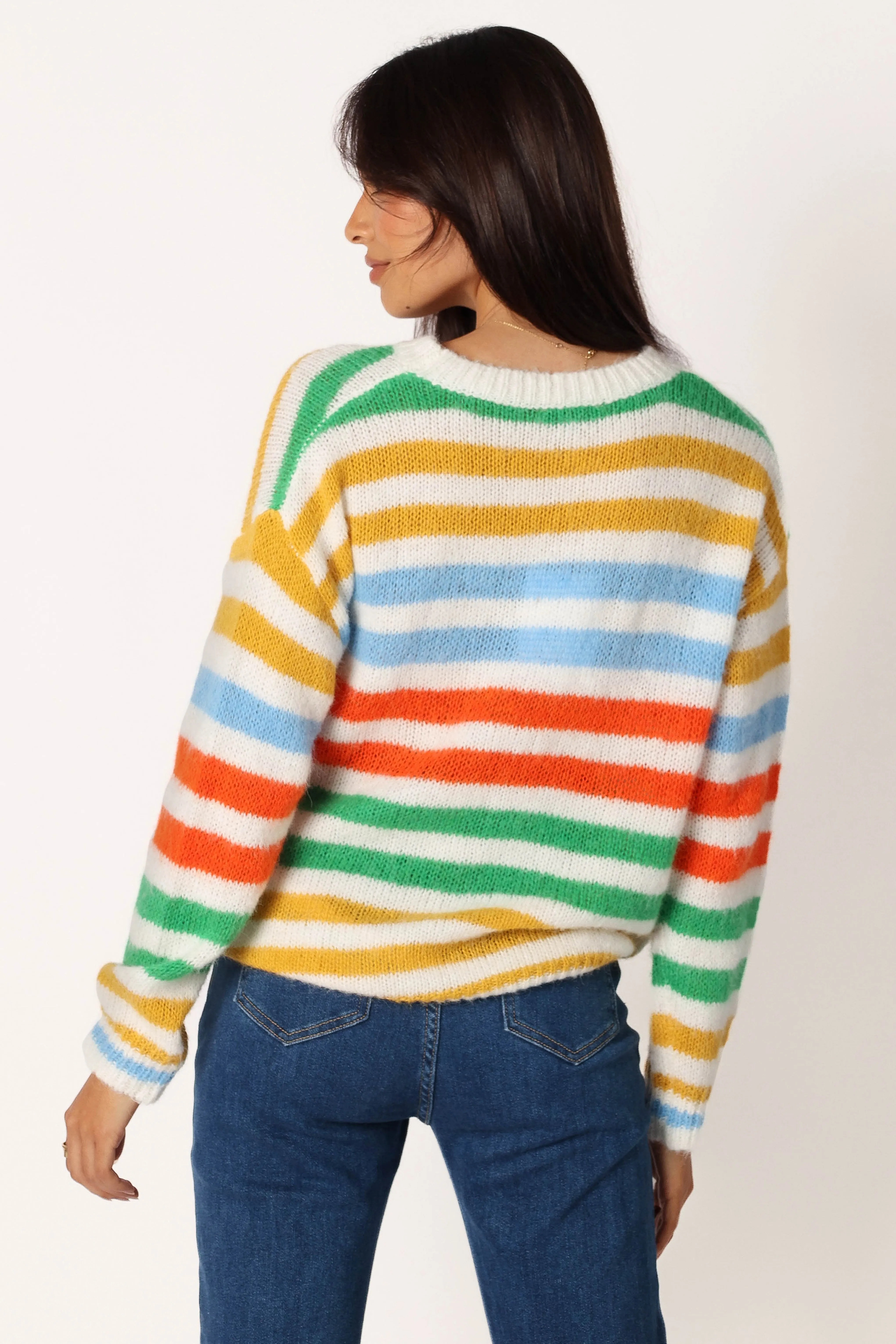 Sasha Multi Stripe Crewneck Knit Sweater - Multi Loopwheel Construction Fresh Layer