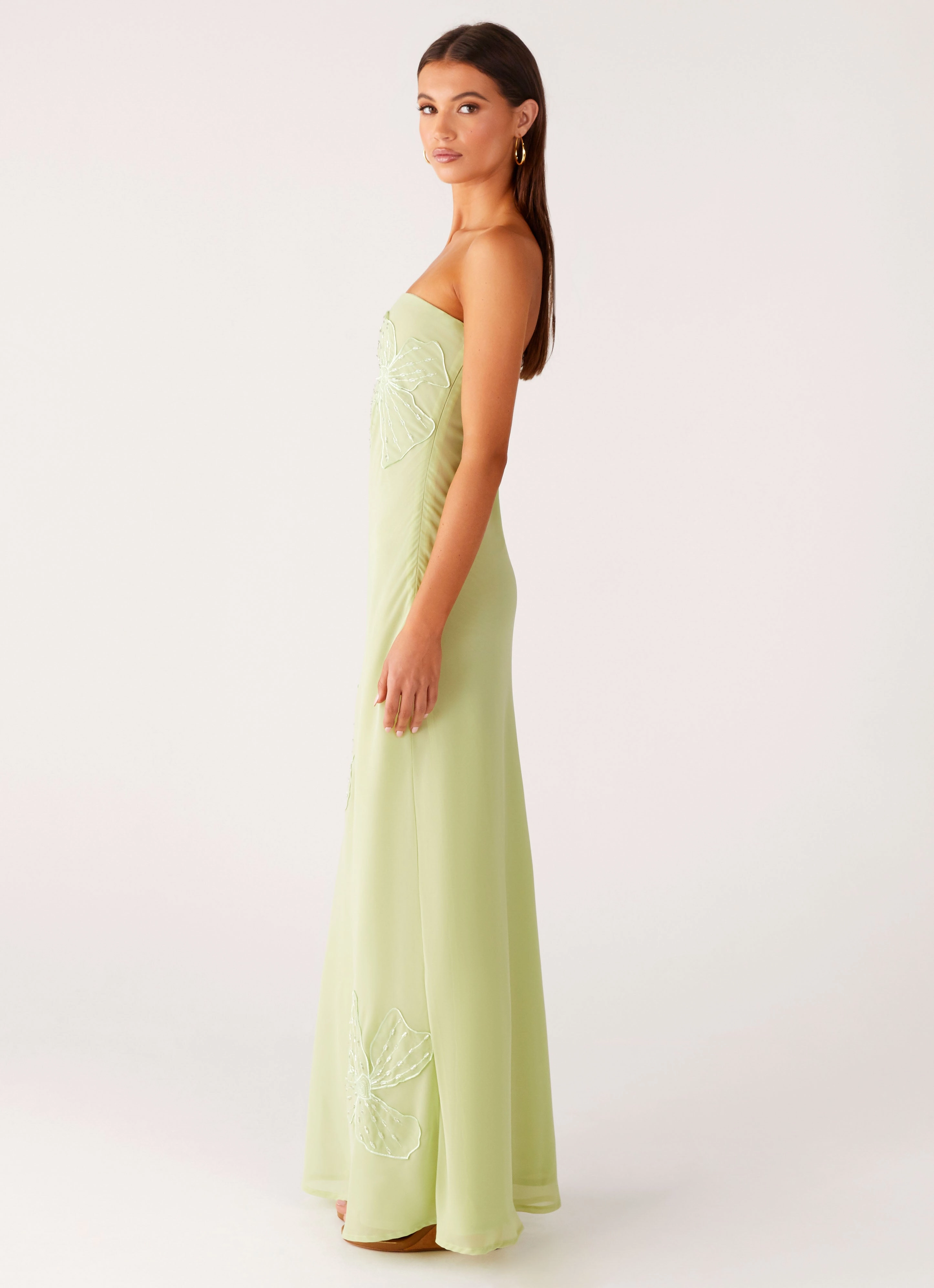 Sassafras Beaded Flower Strapless Maxi Dress - Lime Versatile Layer