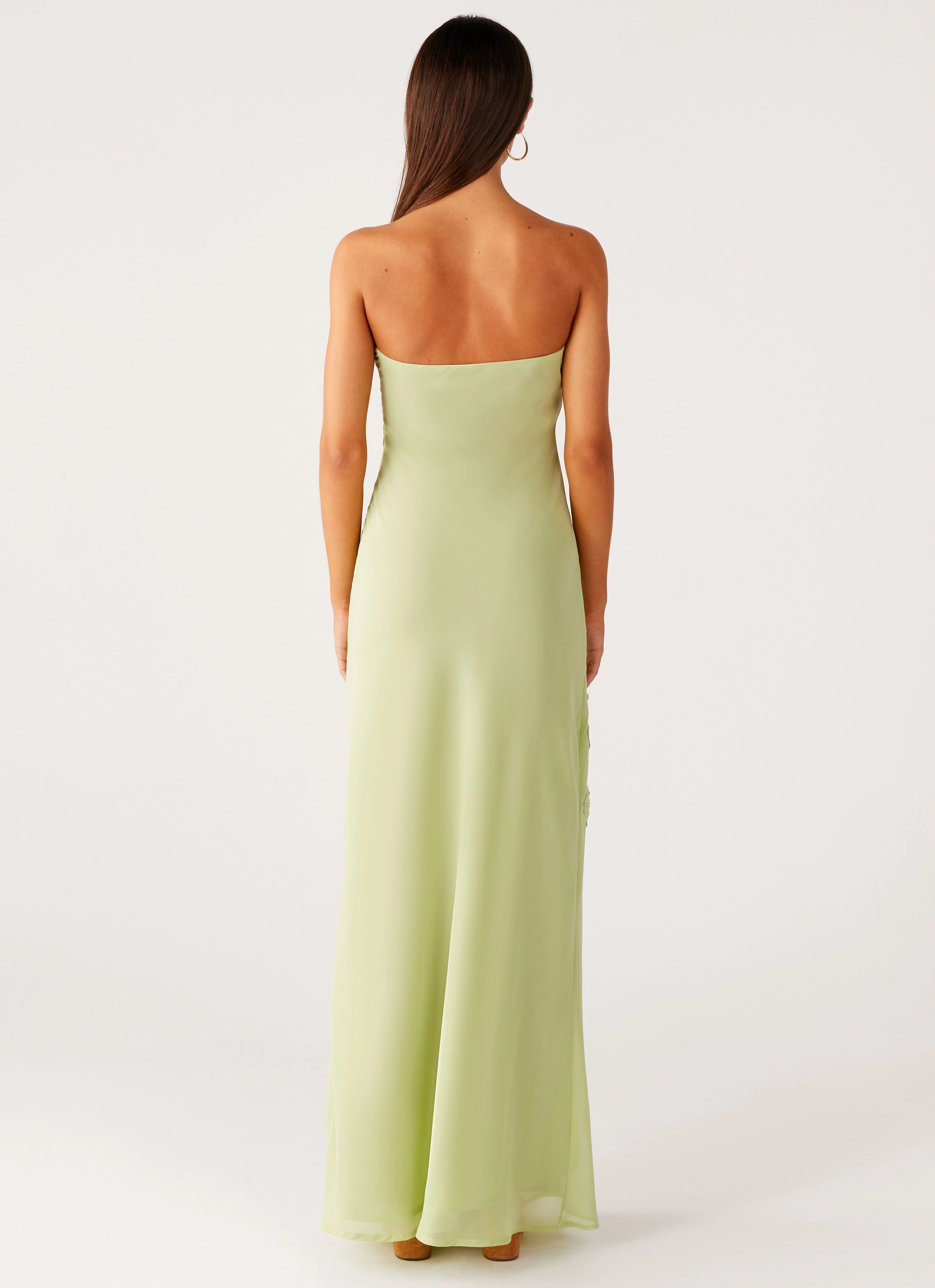 Sleek Form Balanced Look Sassafras Beaded Flower Strapless Maxi Dress - Lime