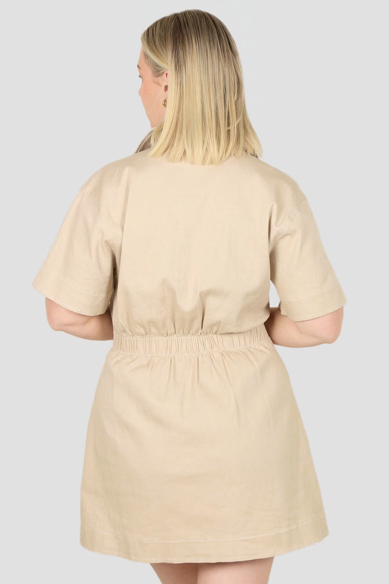 SAVEIRA DENIM DRESS STONE Chic Waist Design