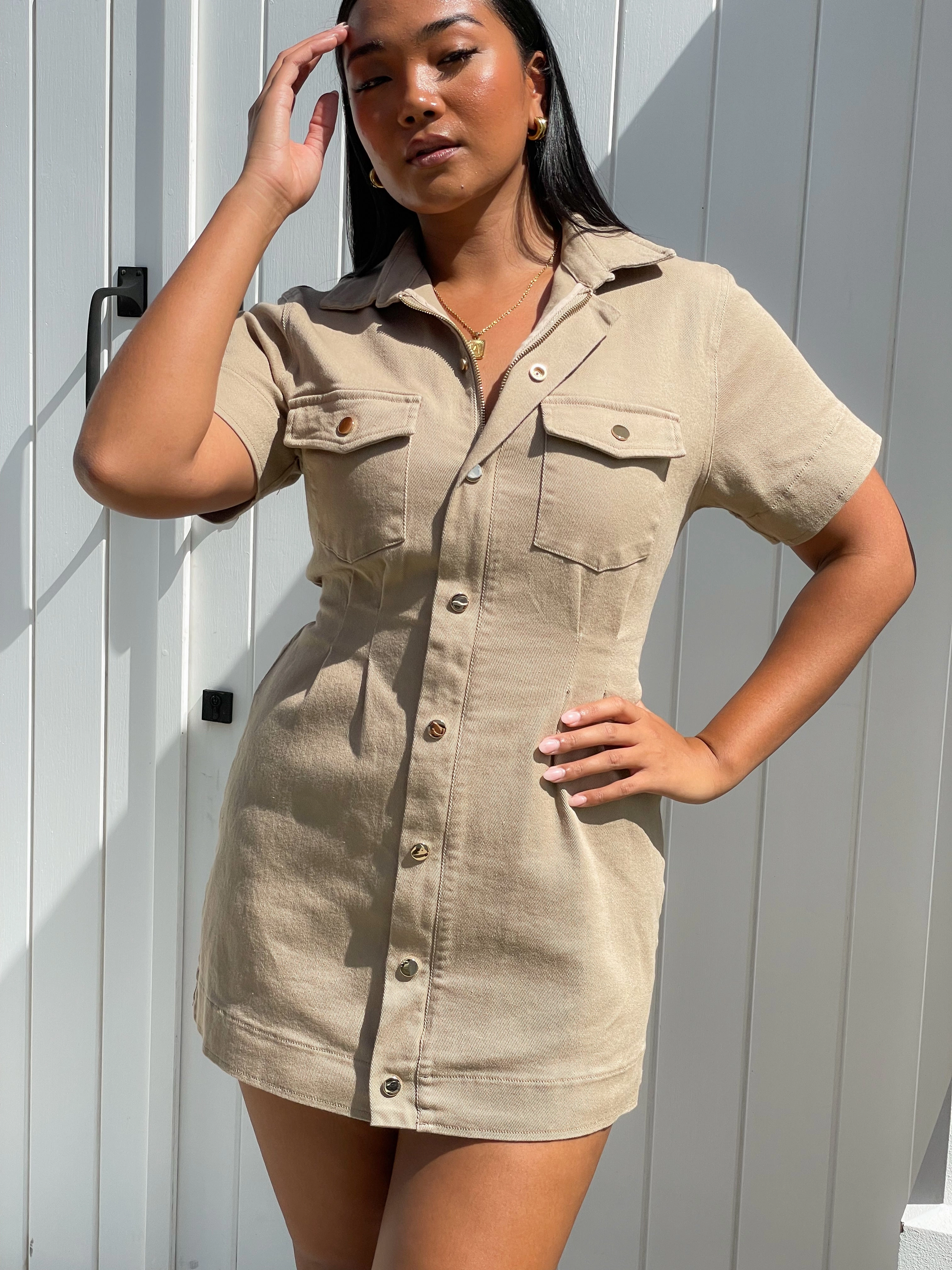 Leg-Lengthening Festive Wear SAVEIRA DENIM DRESS STONE