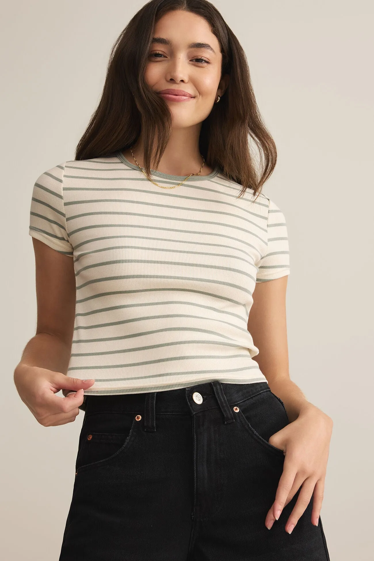 Active Design Saxton Striped Tee | Sage Green Classic Streetwear