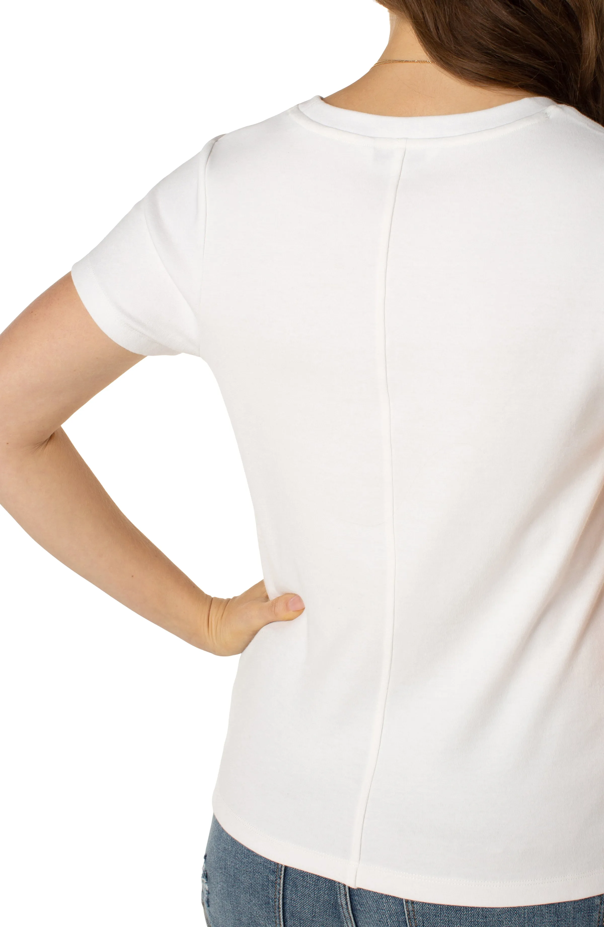 Scoop Neck Short Sleeve Tee | White Airy Feel Casual Elegance