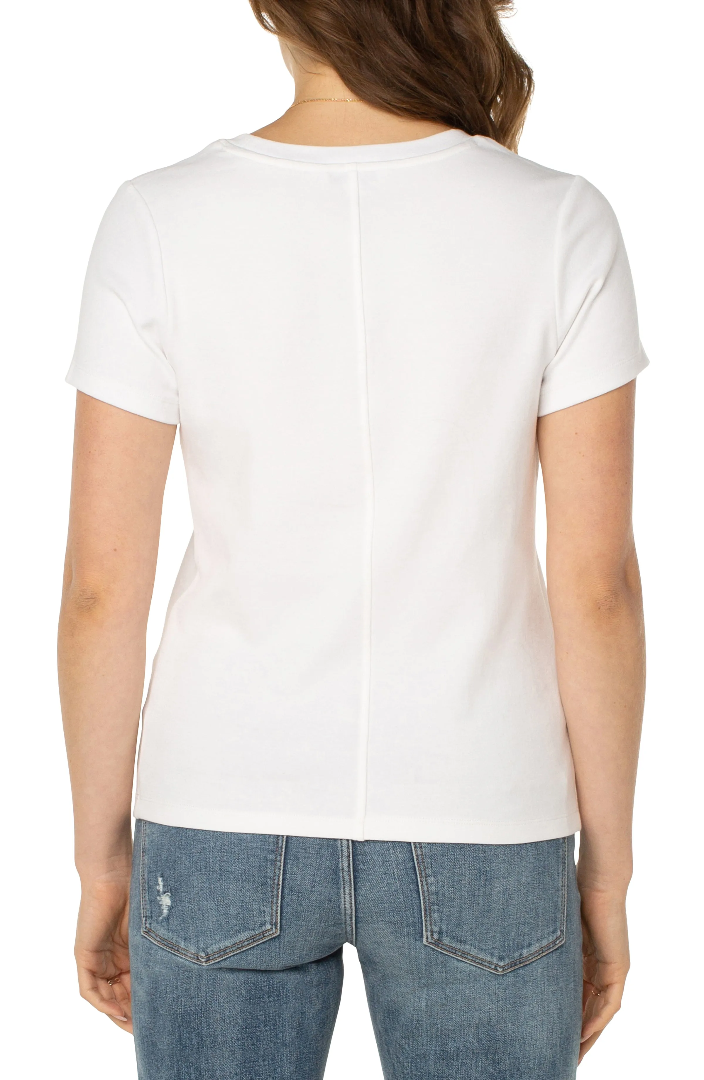 Scoop Neck Short Sleeve Tee | White Airy Feel Snag Resistant Surface