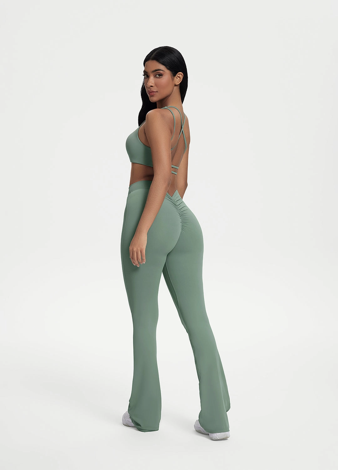 Sculpted Shape Silicone Hem Binding Scrunch Back Flared Leggings