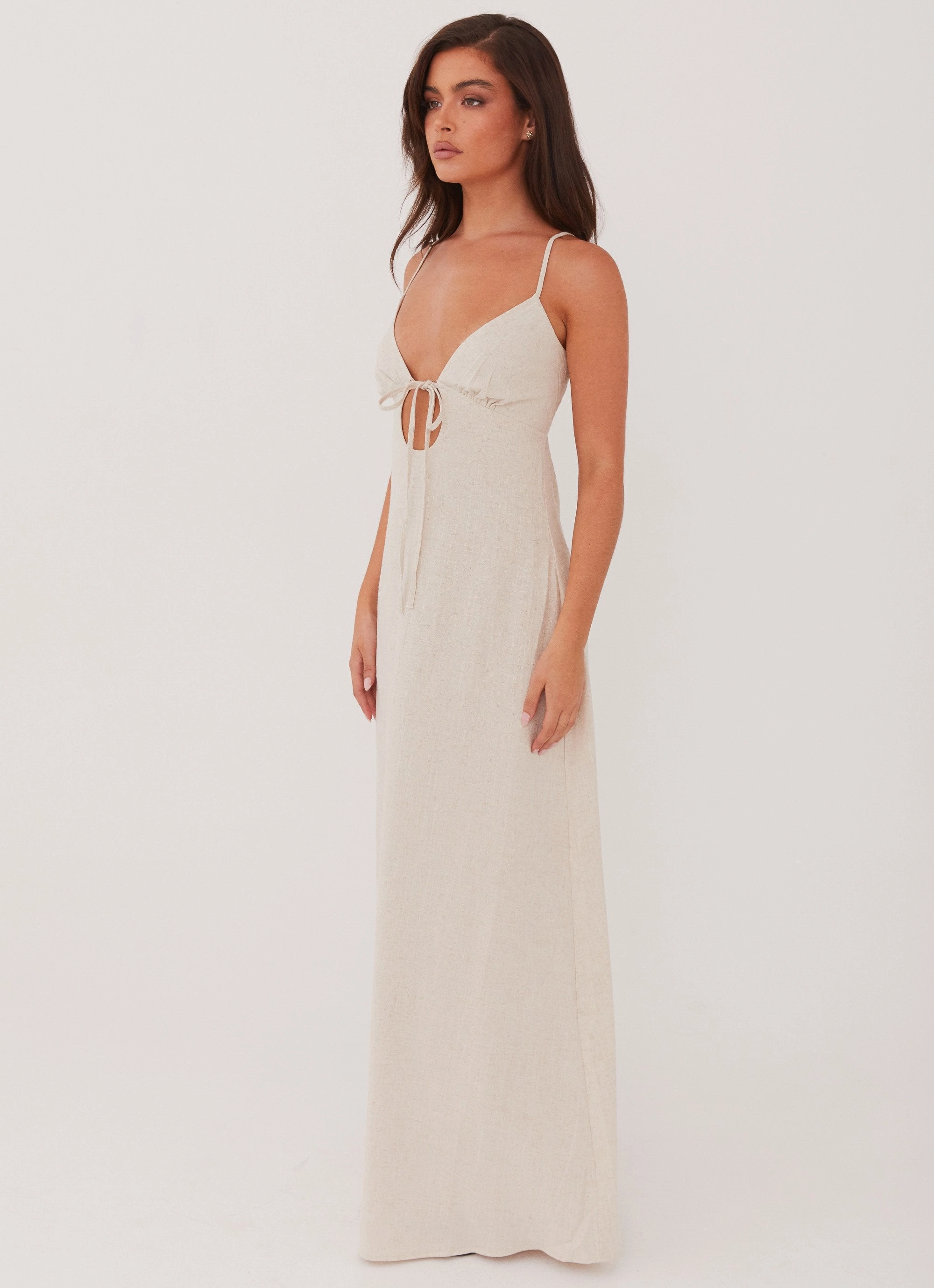 Perfect Fit Cozy And Stylish Flora Linen Maxi Dress - Oatmeal