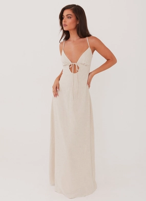 Essential Style All Day Flora Linen Maxi Dress - Oatmeal