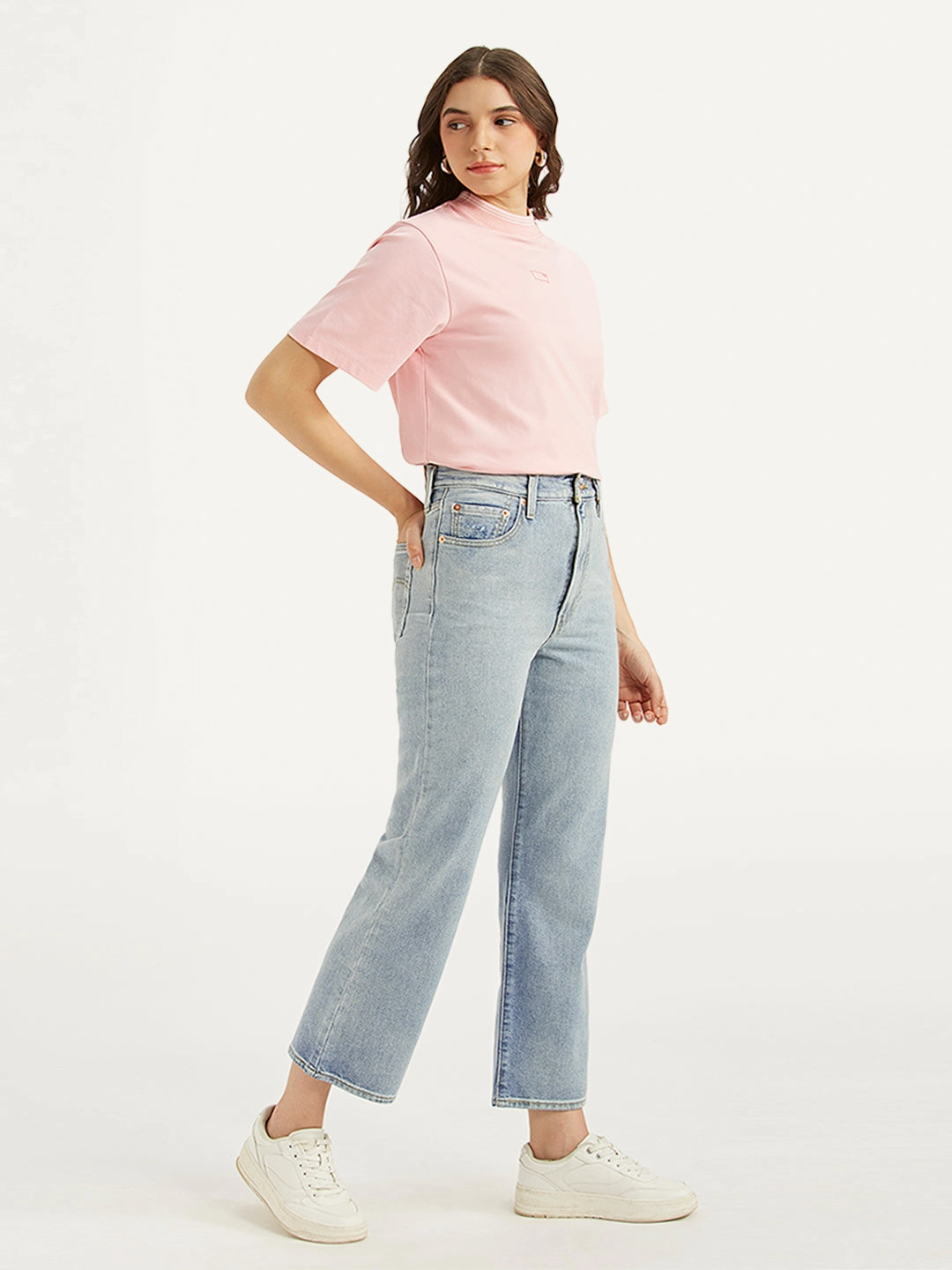 Women's Light Blue Ribcage Cropped Bootcut Fit High Rise Jeans Go Everywhere Heavyweight Denim