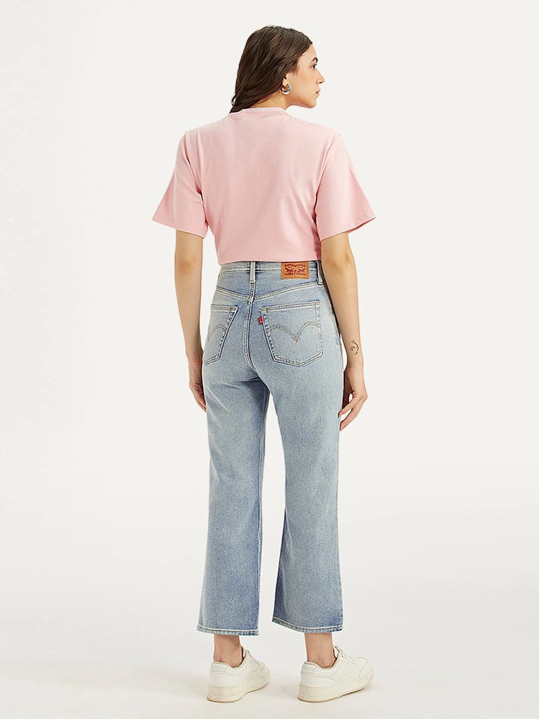 Women's Light Blue Ribcage Cropped Bootcut Fit High Rise Jeans Basic Outfit