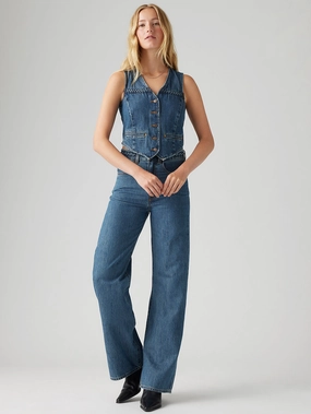 Women's Blue Ribcage Bell Bottom Wide Leg Fit High Rise Jeans standard fit